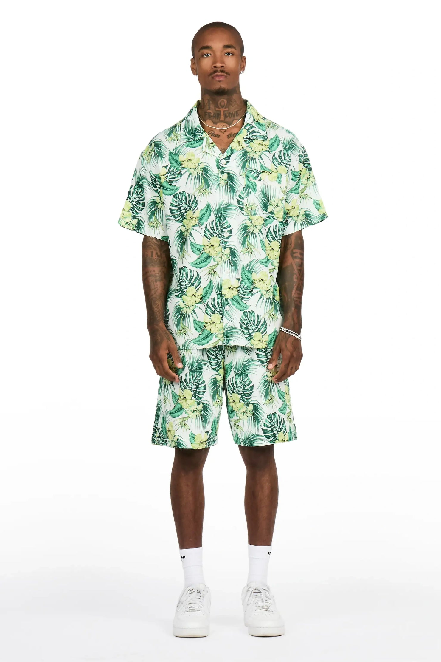 Puka Green Button Down Shirt/Short Set