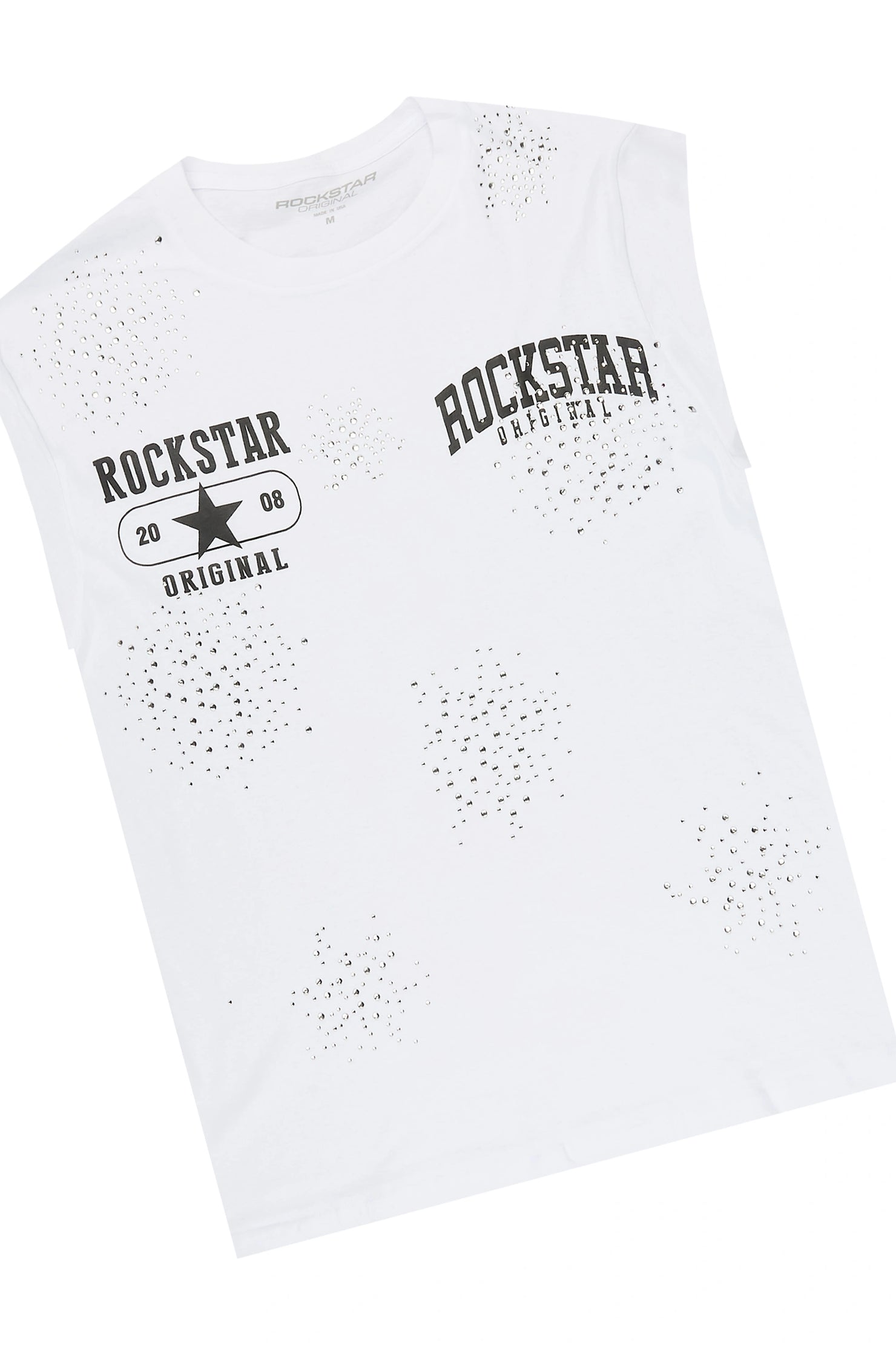 Gutta 2.0 White/Black Rhinestone Cut Sleeve T-Shirt/Short Set
