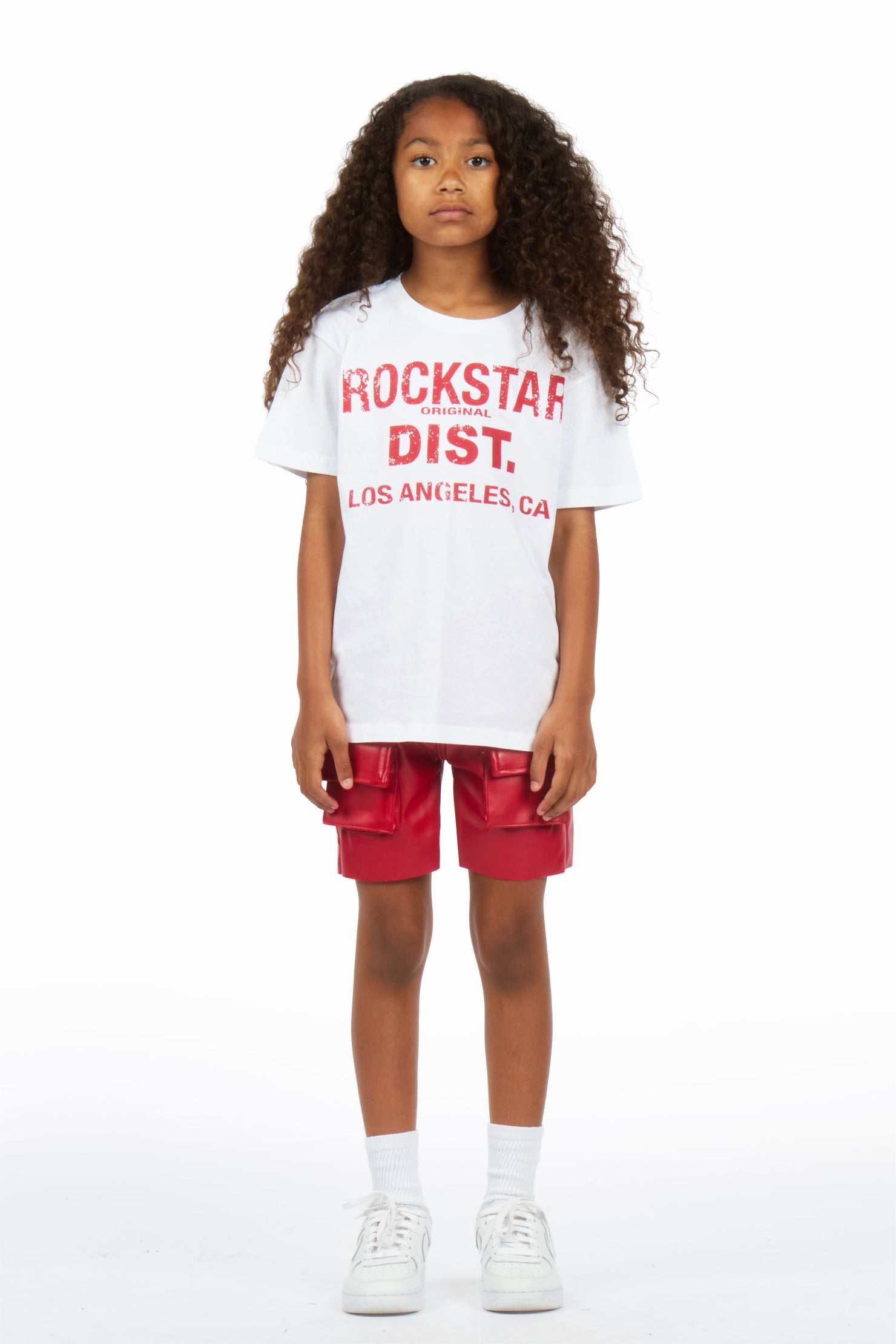 Girls Jakha Red T-Shirt Faux Leather Short Set