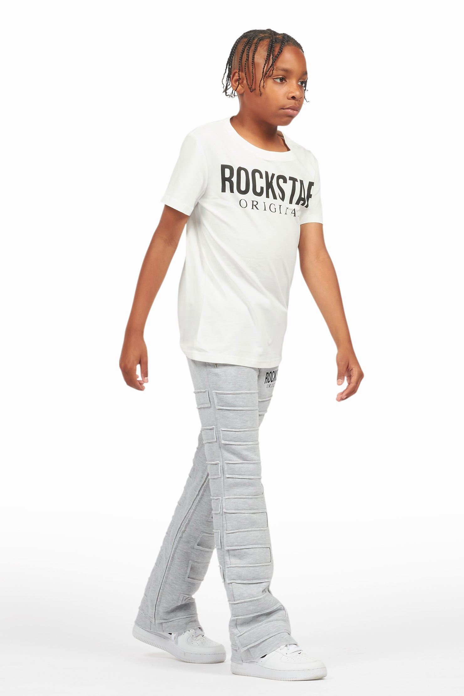 Boys Emilio White /Heather Grey T-Shirt Flare Sweat Pant Set