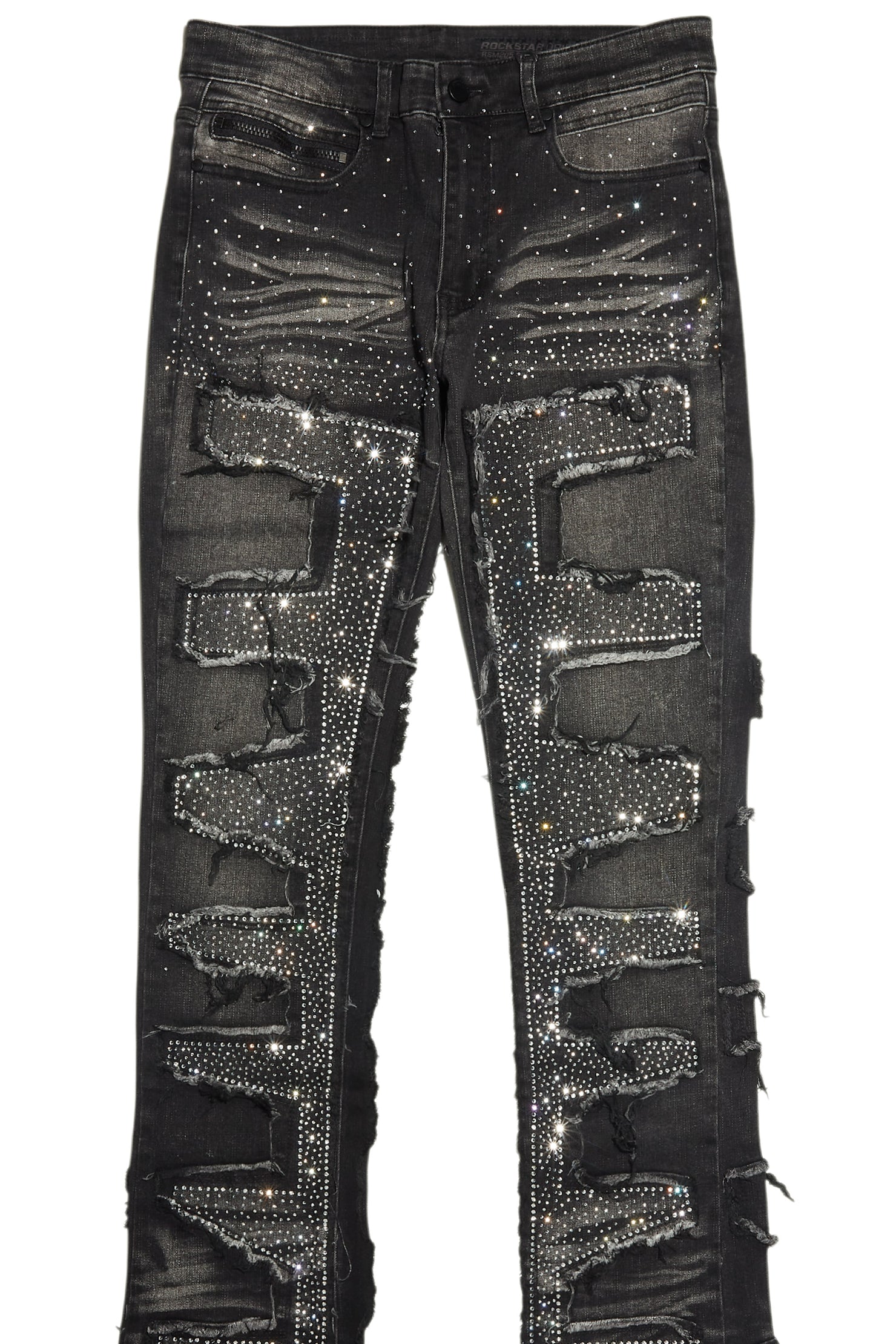 Shake Dark Grey Rhinestone Stacked Flare Jean