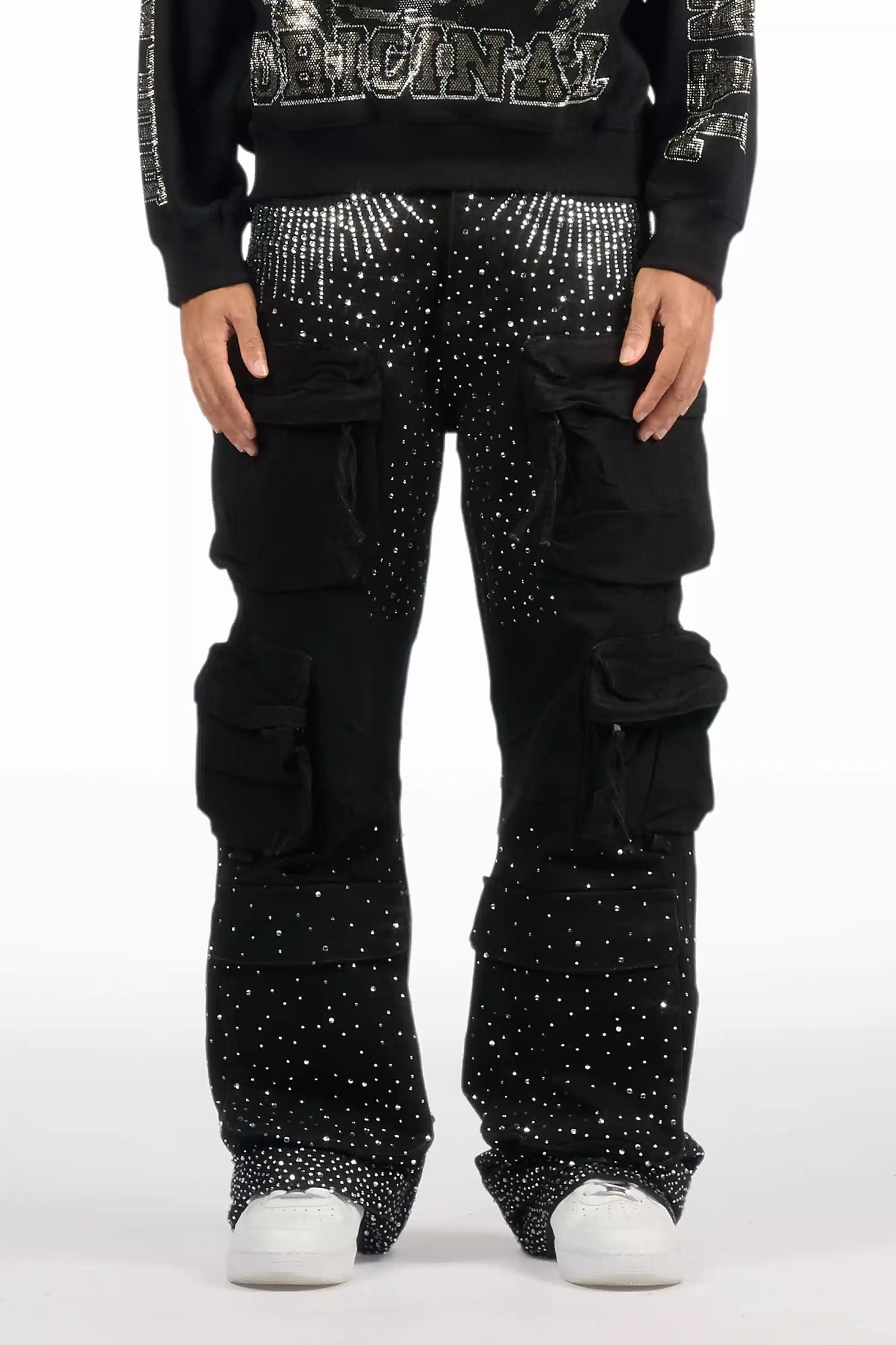 Keoni Black Rhinestone Baggy Jeans