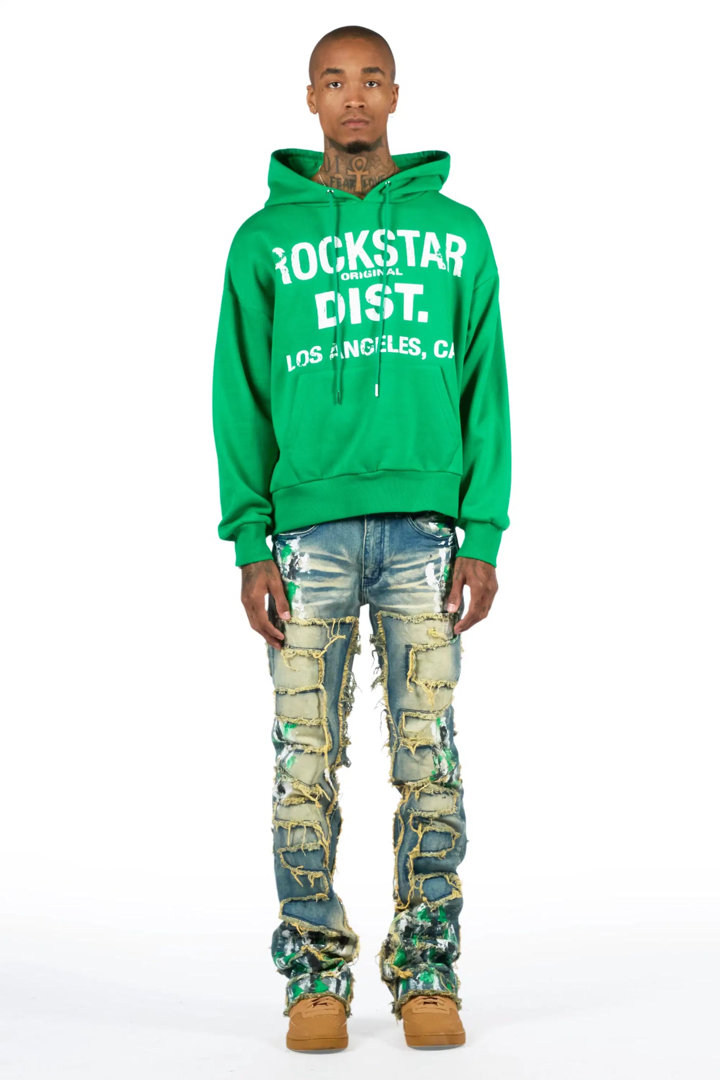 Saxon Green/Blue Hoodie/Stacked Flare Jean Set
