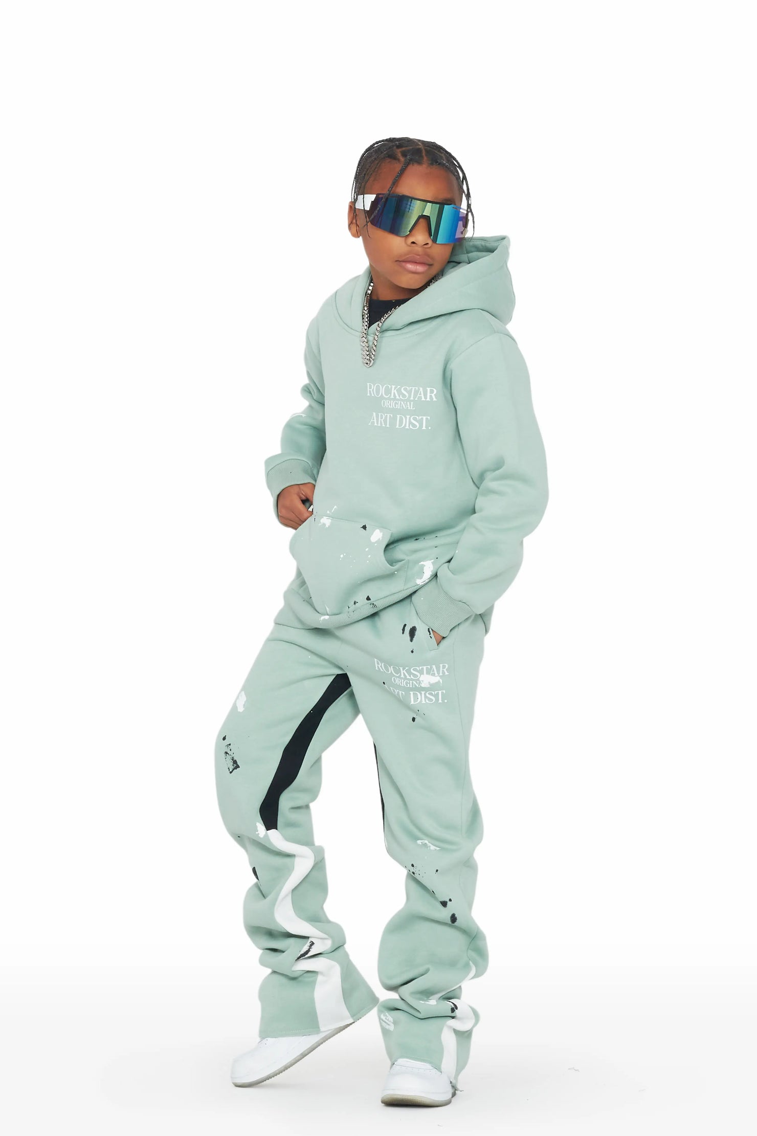 Boys Jaco Olive Hoodie Stacked Flare Track Set