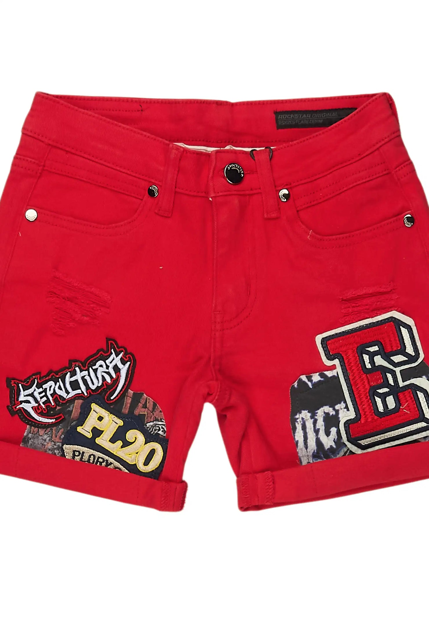 Boys Espen Red Patchwork Denim Short