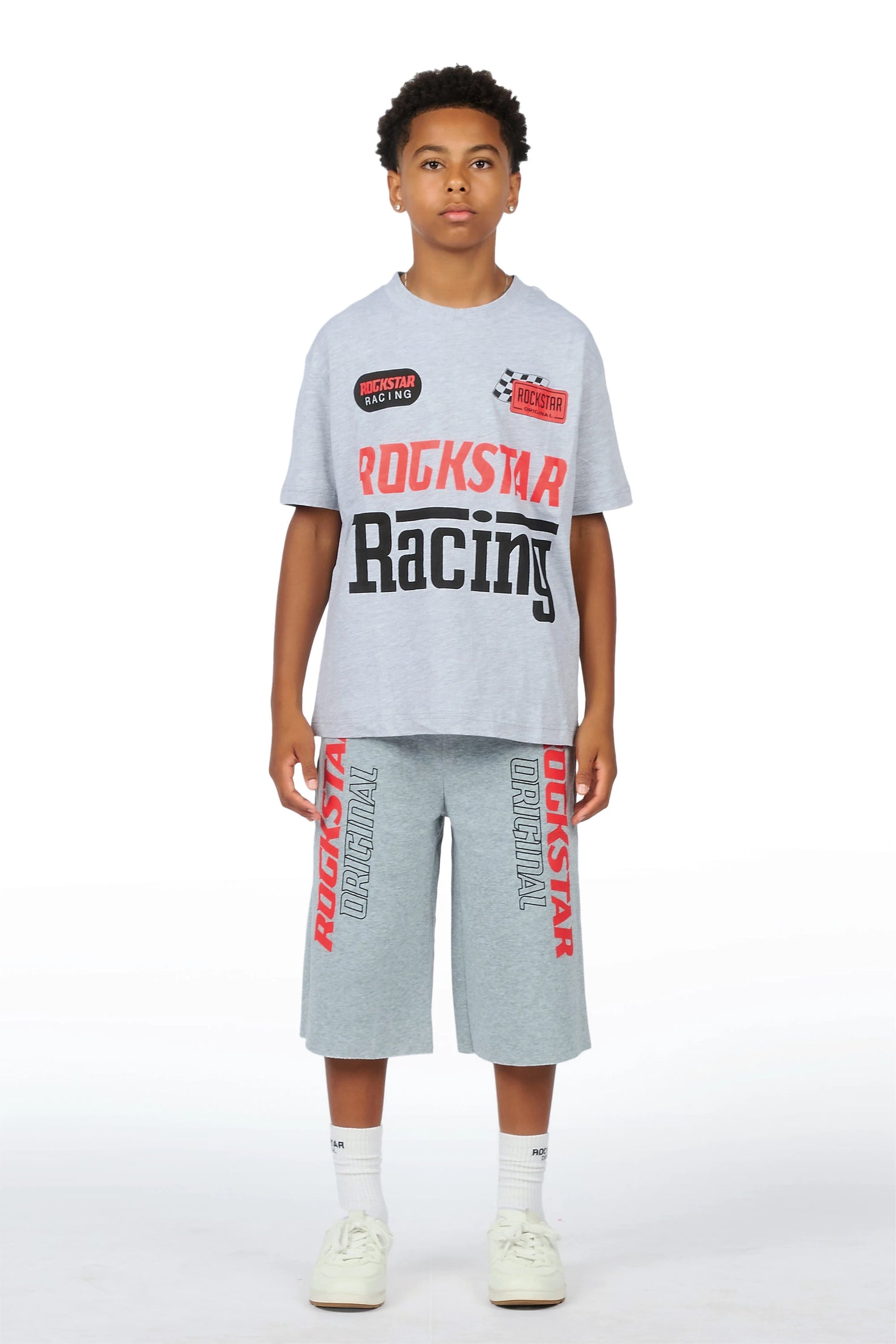 Boys Spiller Grey Oversized T-Shirt/Jort Set