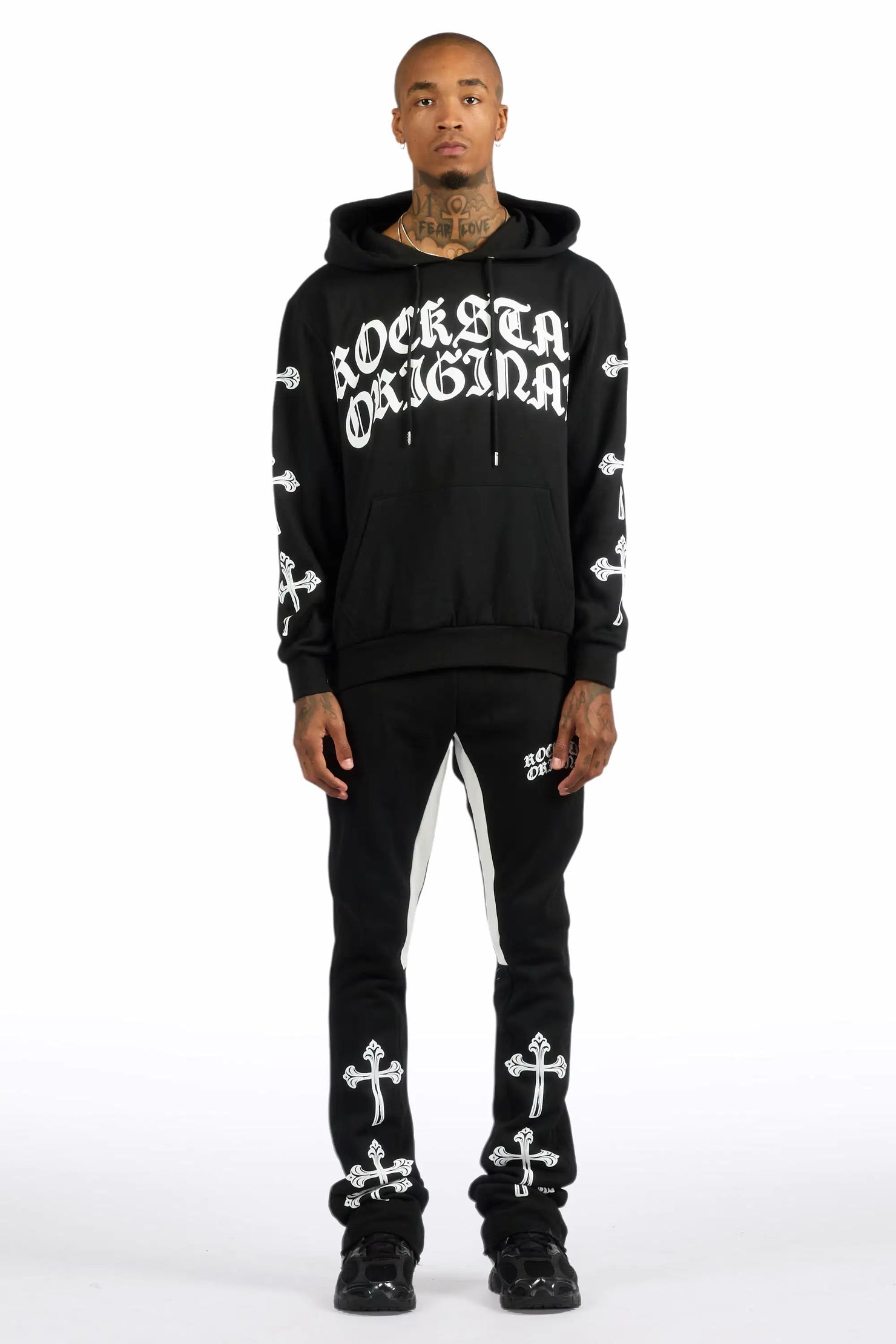 Michael Black/White Hoodie/Stacked Flare Track Set