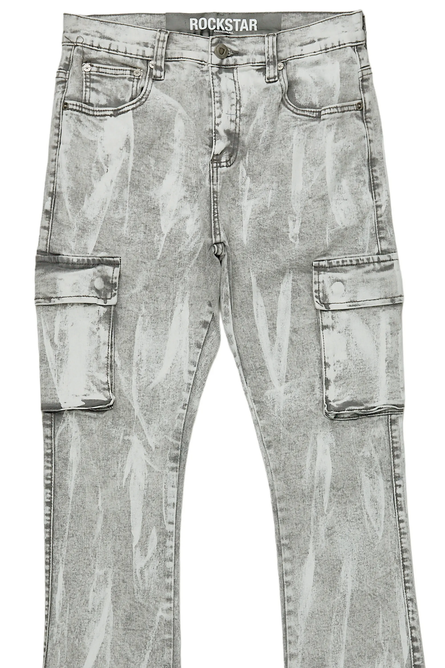 Dandy Light Grey Stacked Flare Cargo Jean