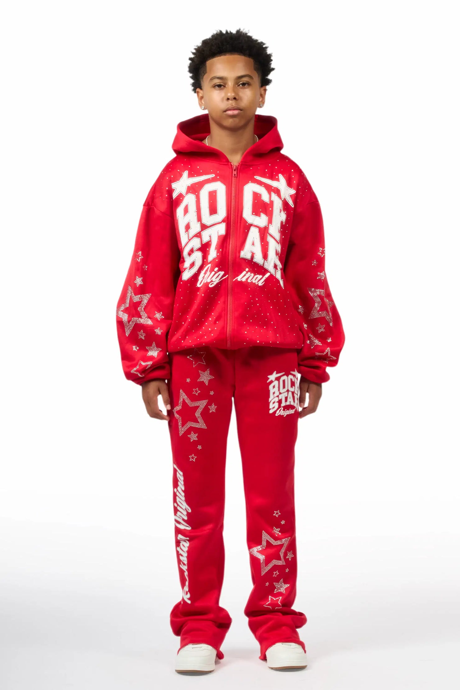 Boys Flaveyo Red/White Rhinestone Stacked Track Set