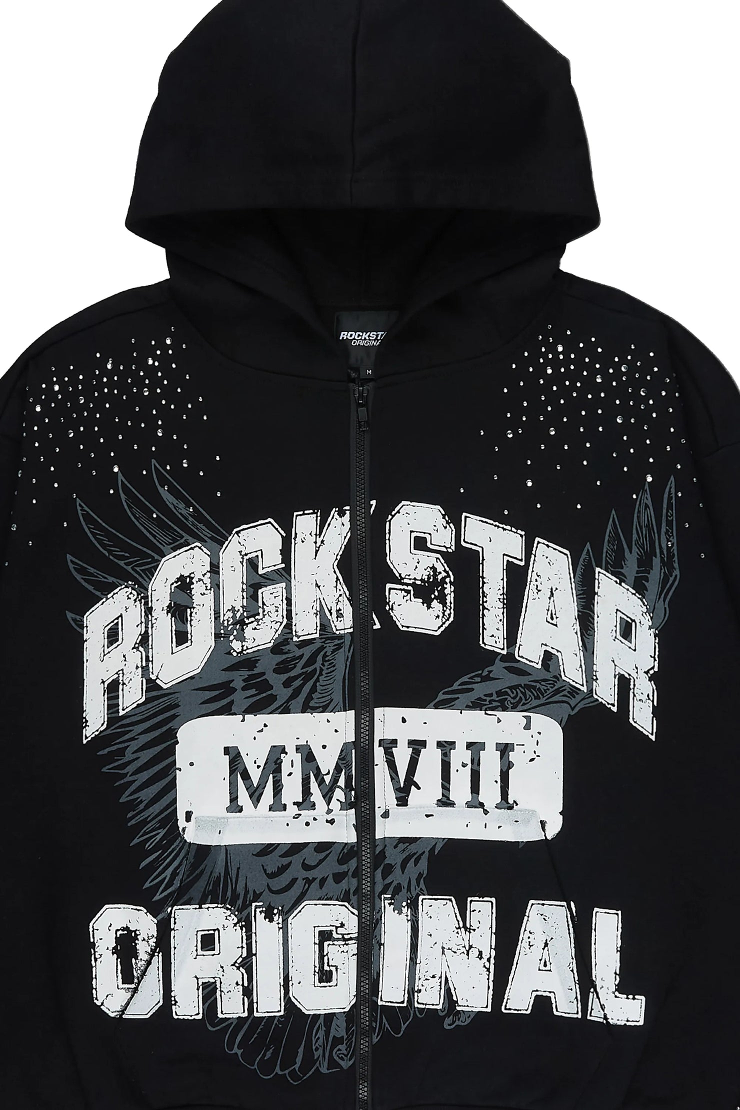 Borya Black Rhinestone Zip Up Hoodie