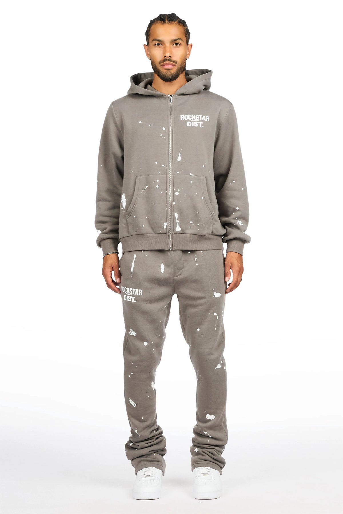 Zip Up Dark Grey Raffer Hoodie/Stacked Track Set