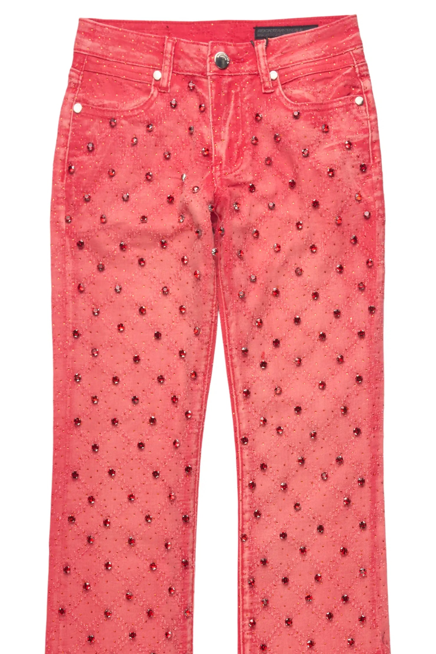 Boys Glit Red Rhinestone Stacked Flare Jean