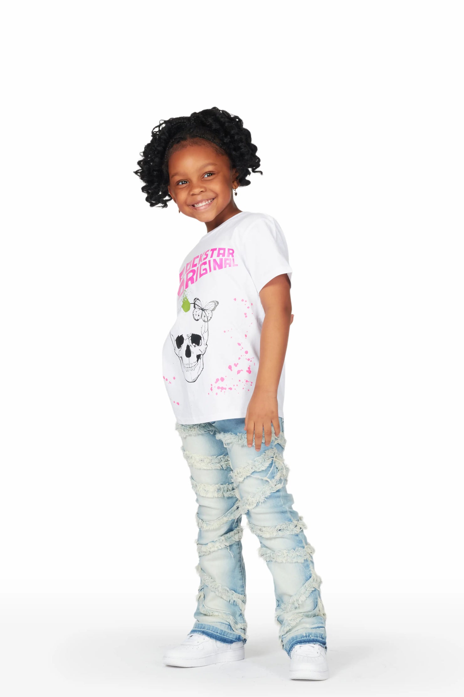 Girls Nora Blue Stacked Flare Jean