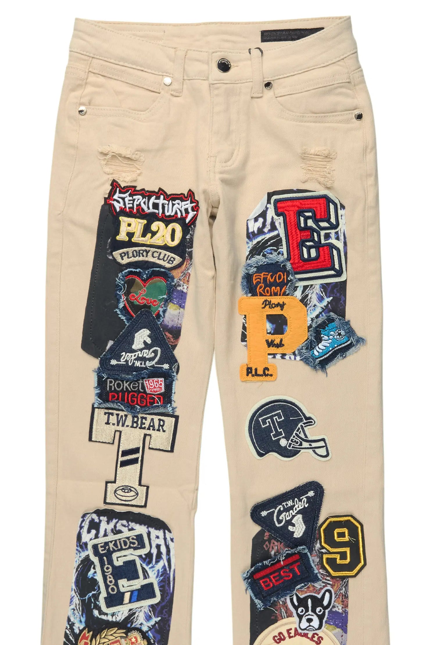 Boys Espen Beige Stacked Flare Jean