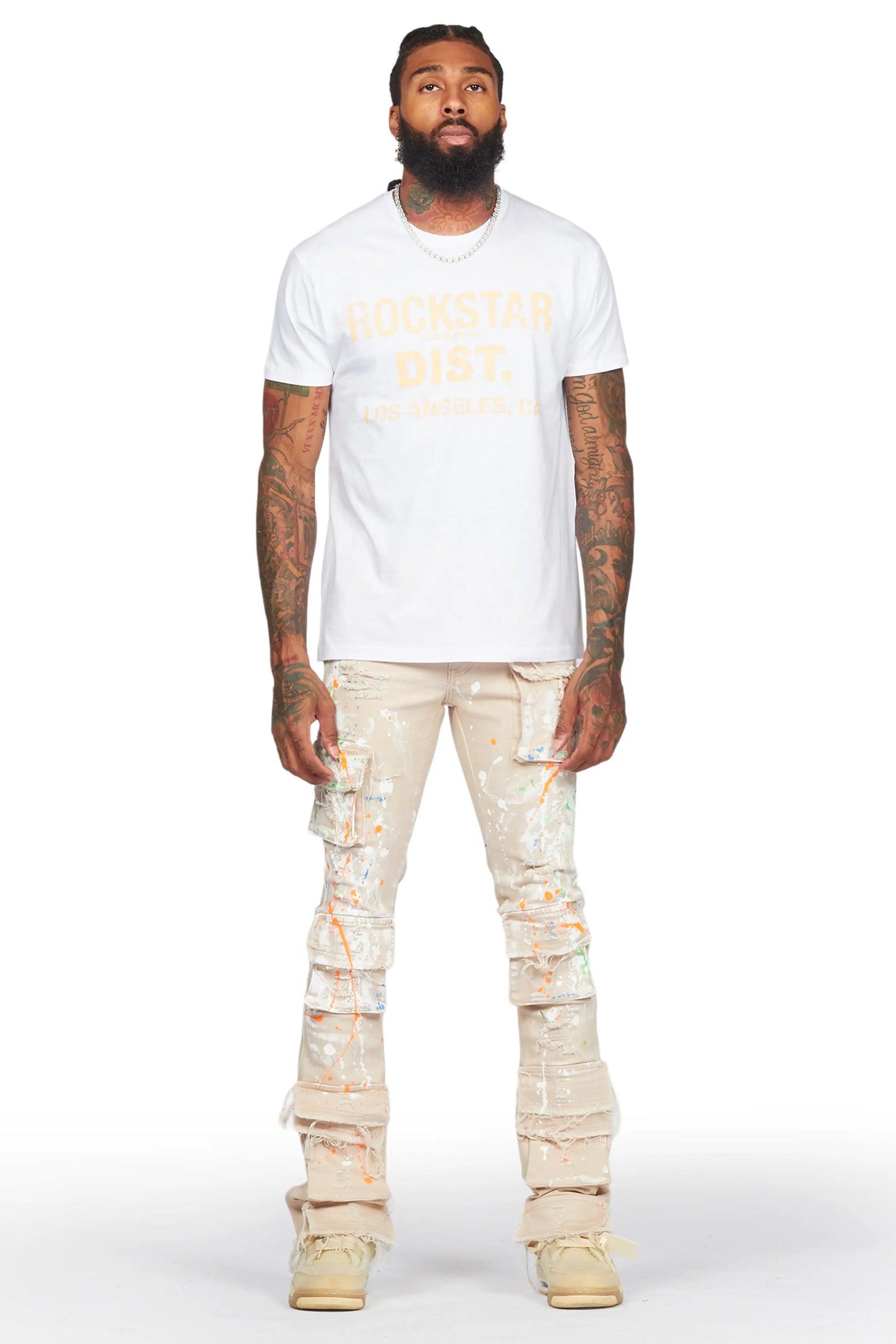 Ingo Beige Painter Stacked Flare Jean