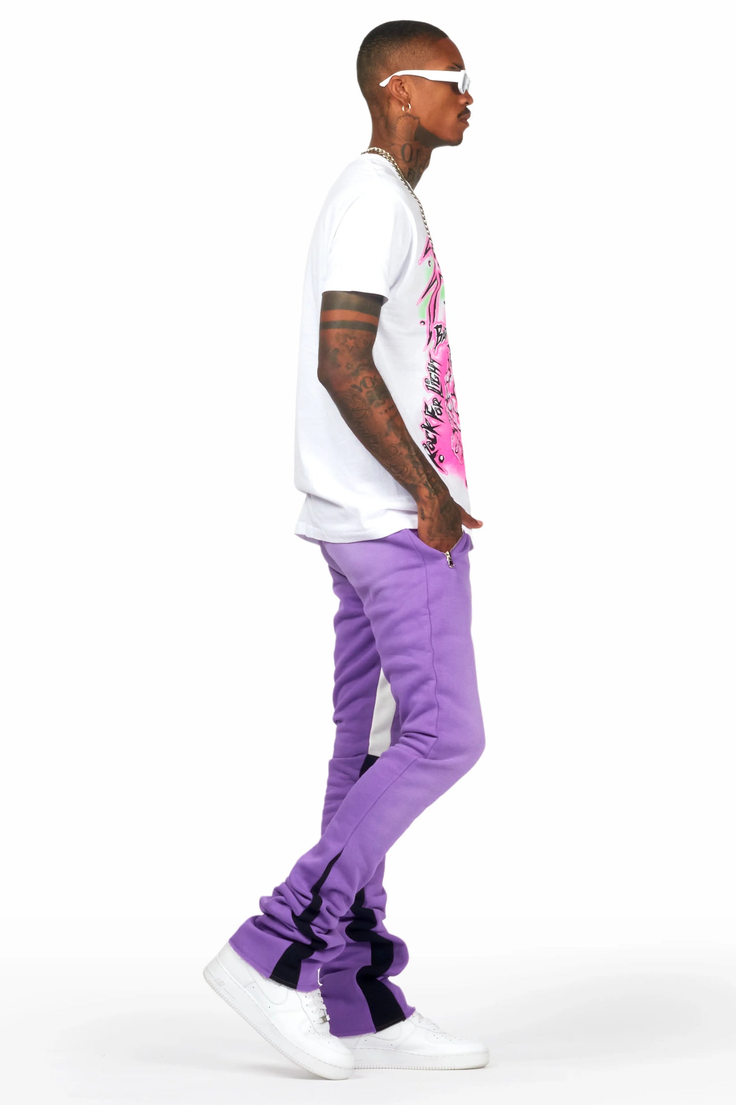 Braindead Purple/White T-Shirt/Super Stacked Track Set