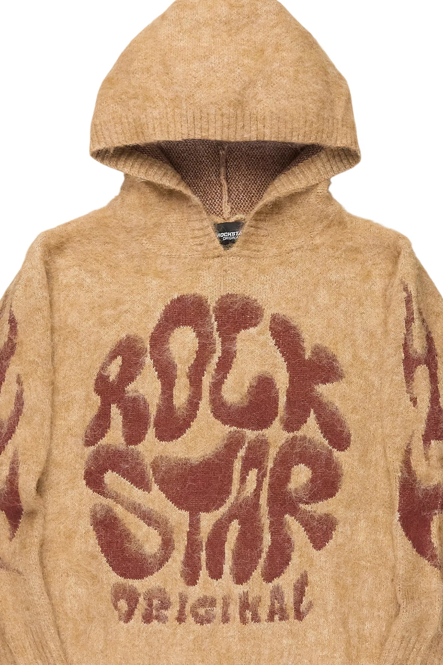 Hakon Beige Graphic Knitted Hoodie