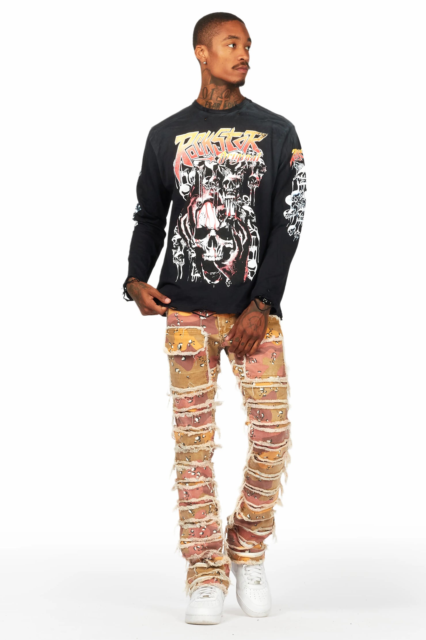 Kinby Multi Camo Stacked Flare Jean