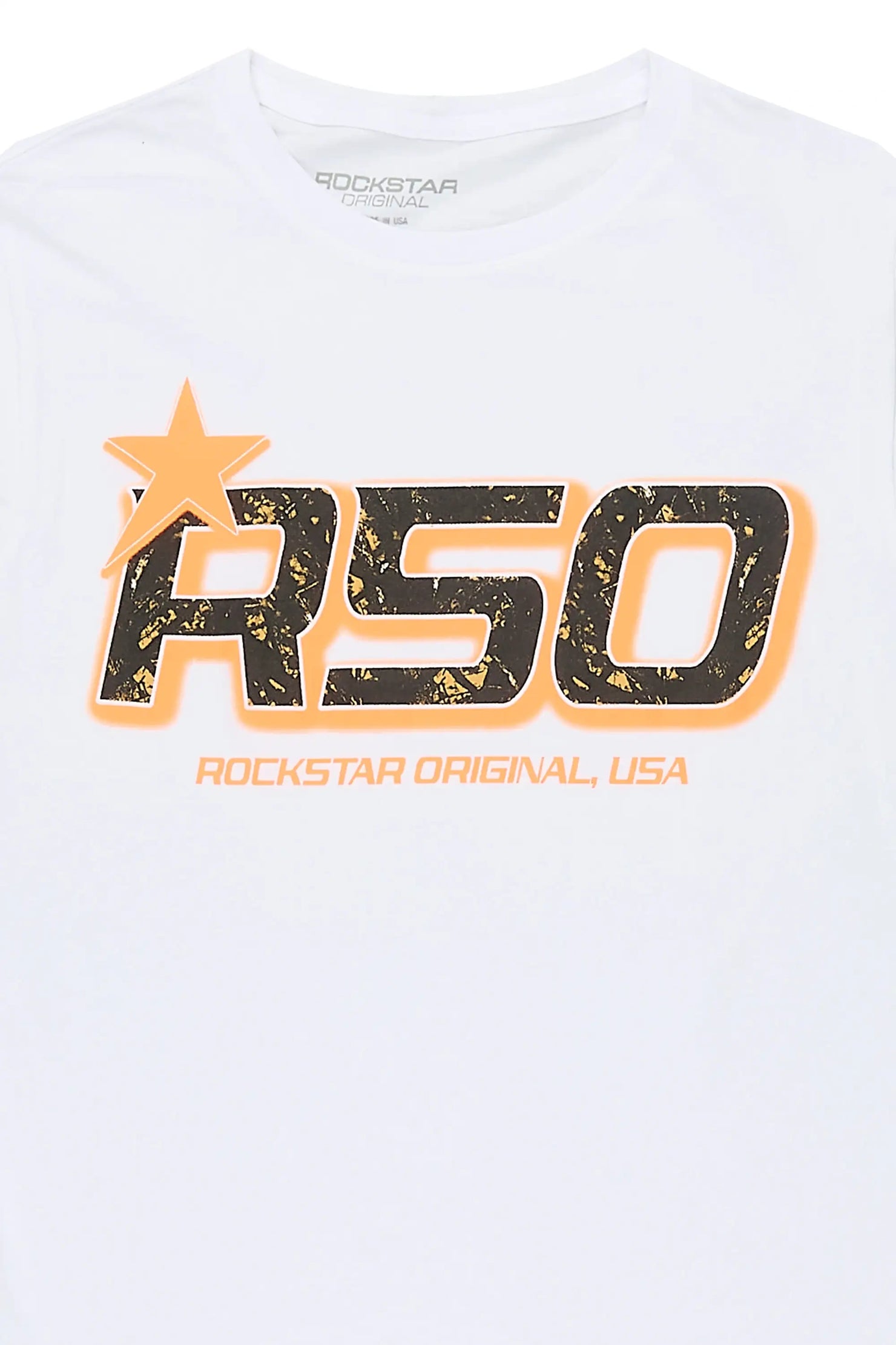 Boys Rocco White/Orange Cut Off Graphic T-Shirt