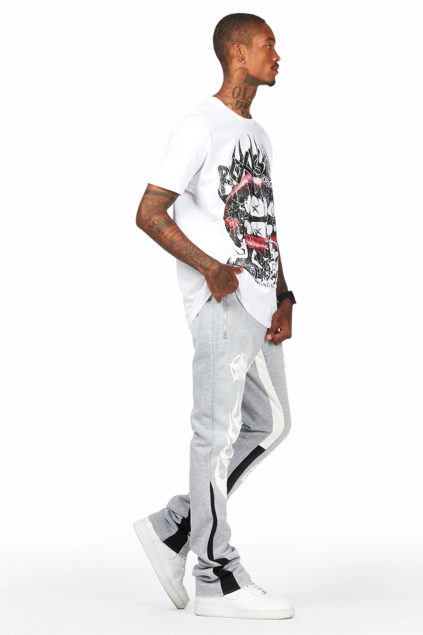 Vadim White/Grey T-Shirt/Stacked Flare Track Set