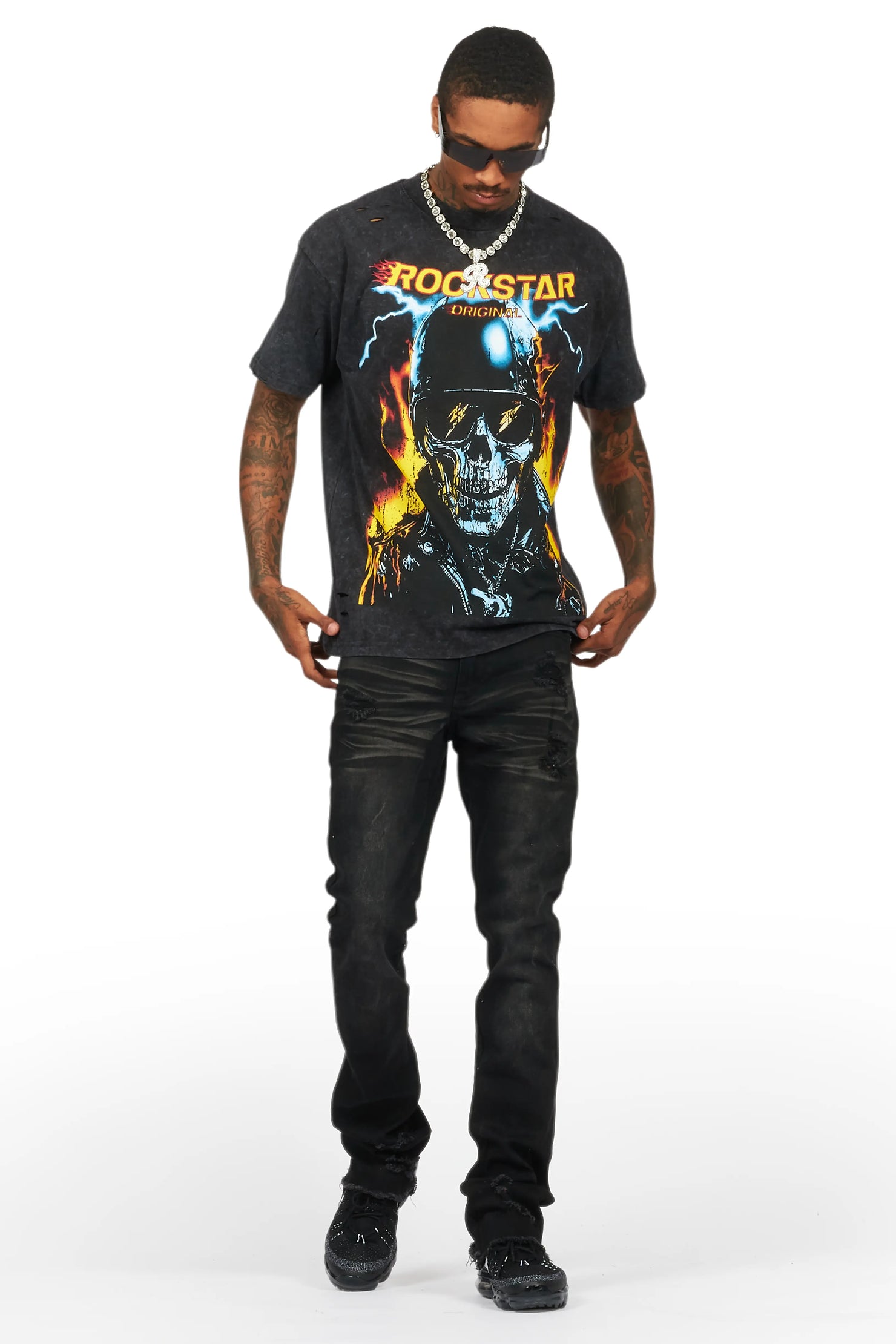 Savag Black Stacked Flare Jean