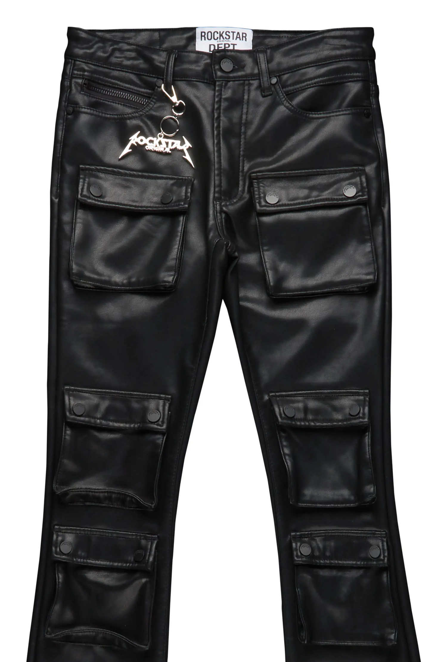 Remi Black Faux Leather Stacked Flare Jean