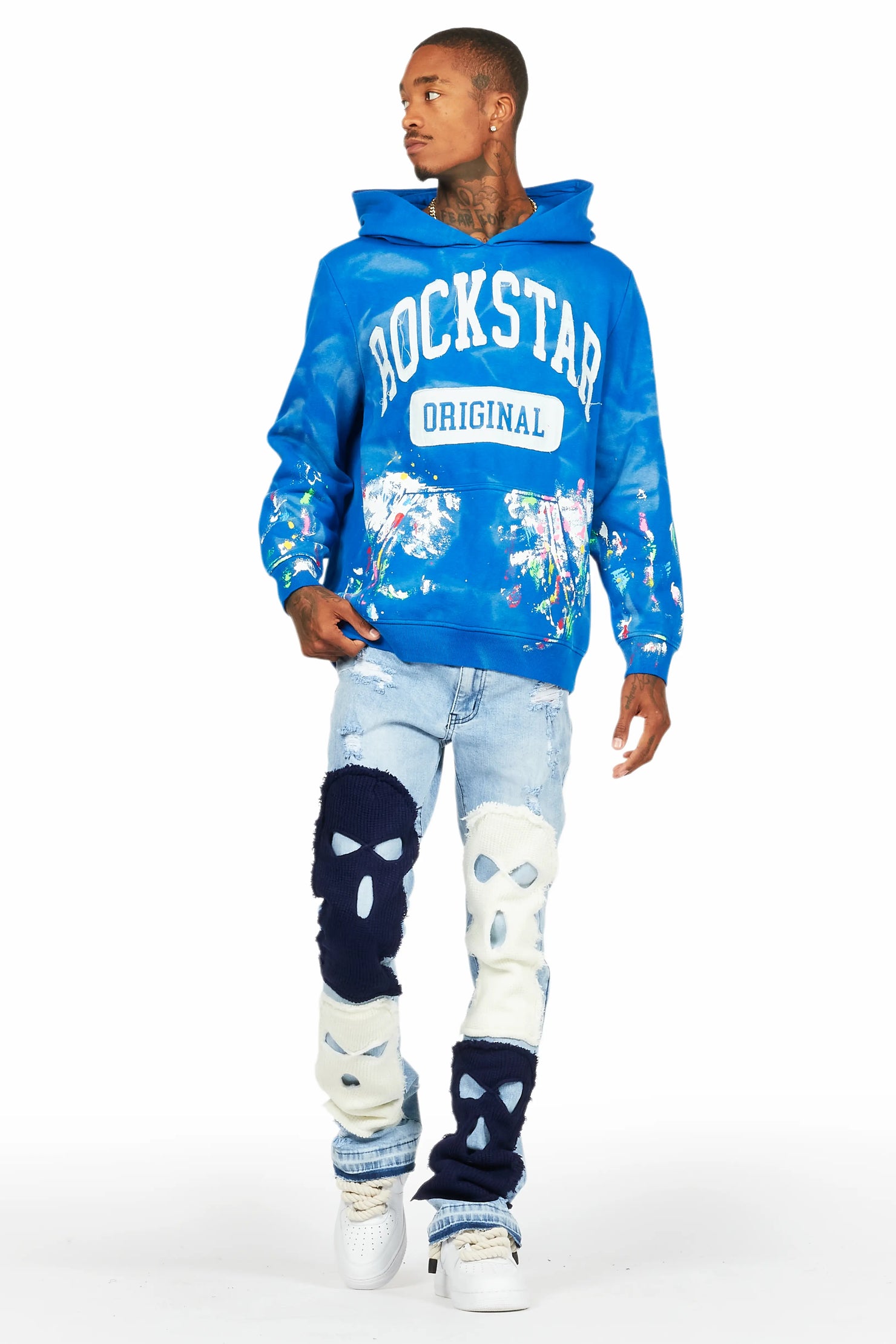 Destry Blue Patchwork Stacked Flare Jean