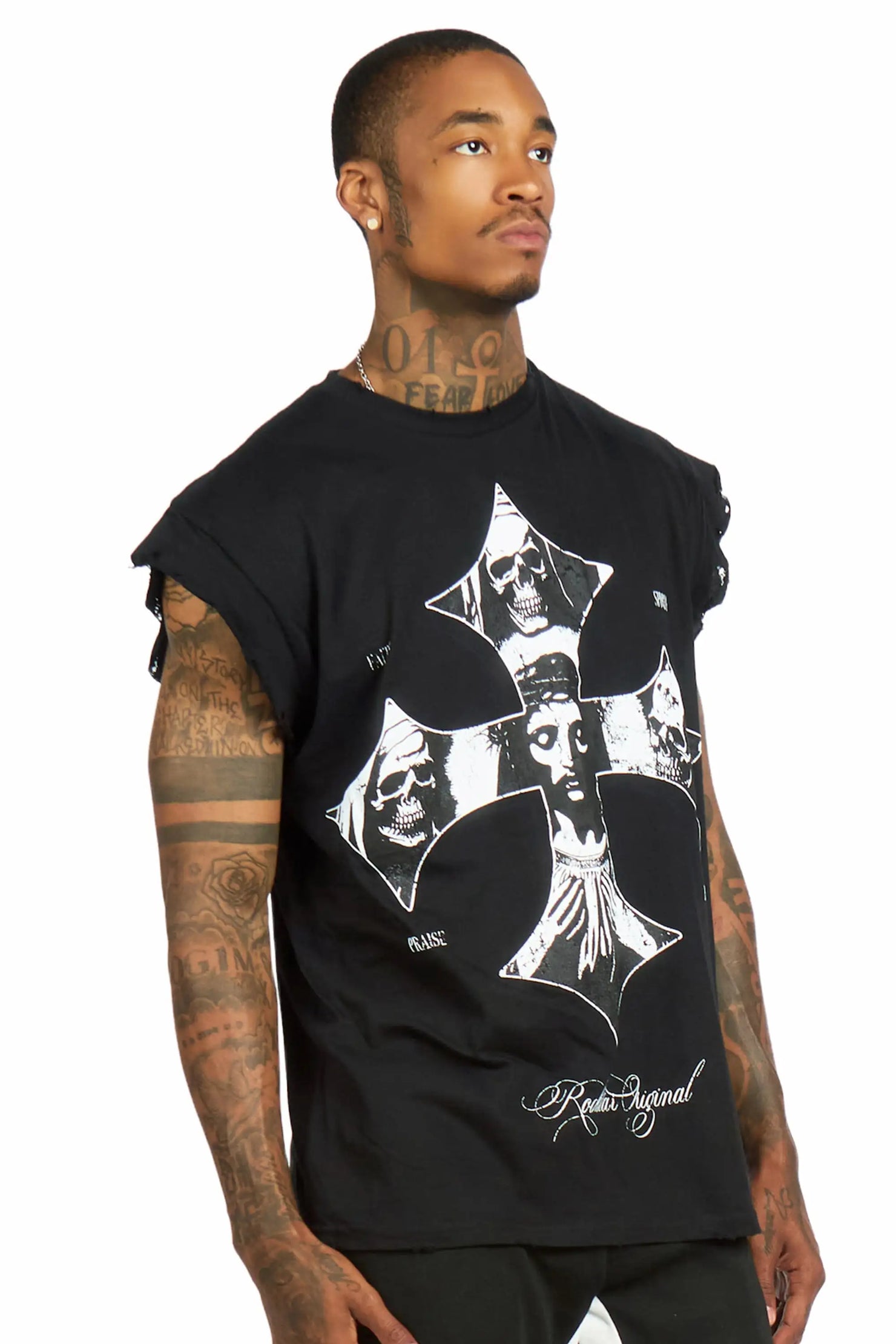 Lorzen Black Cut off Tee