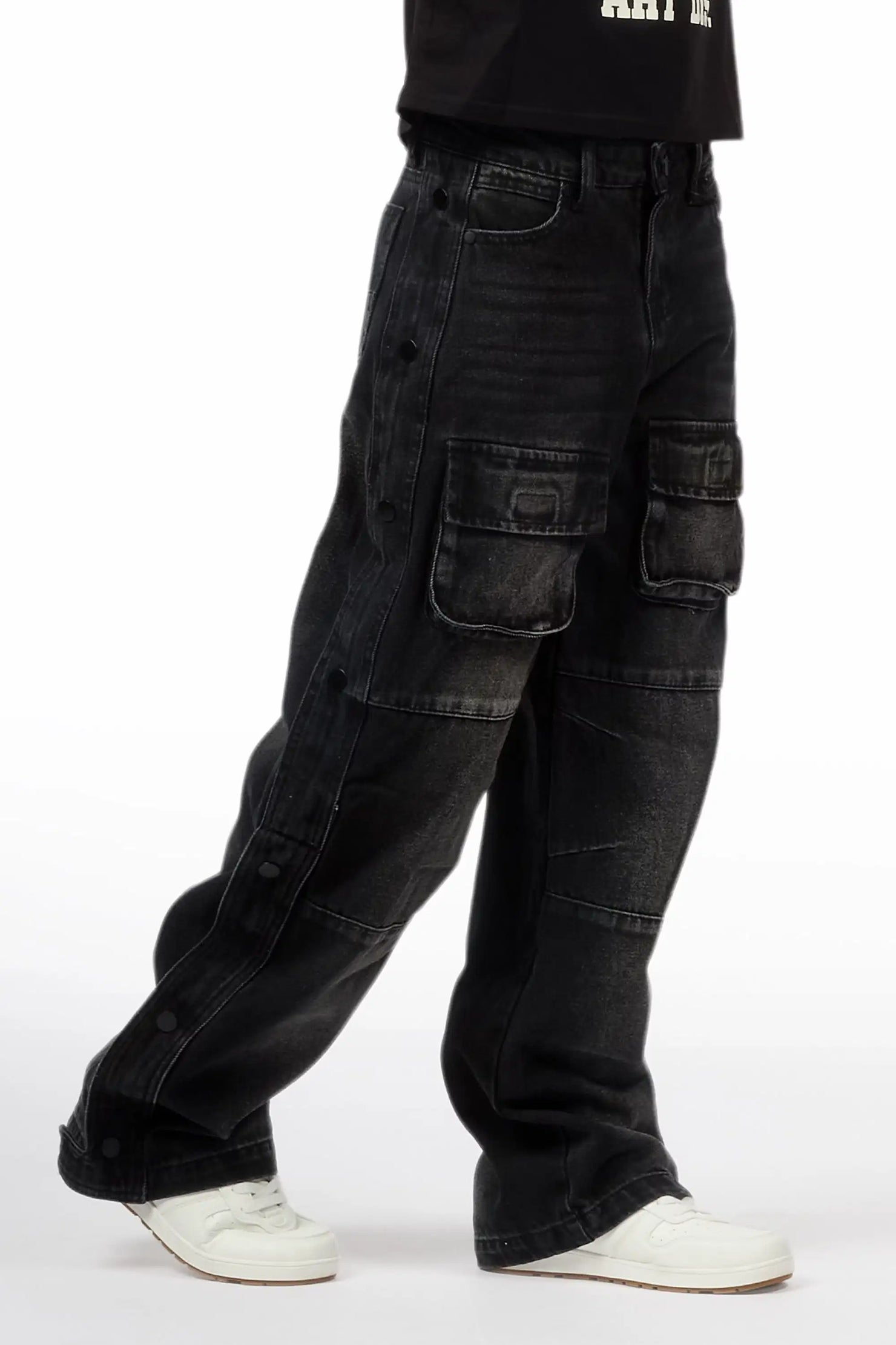 Boys Yuri Dark Grey Baggy Fit Cargo Jean