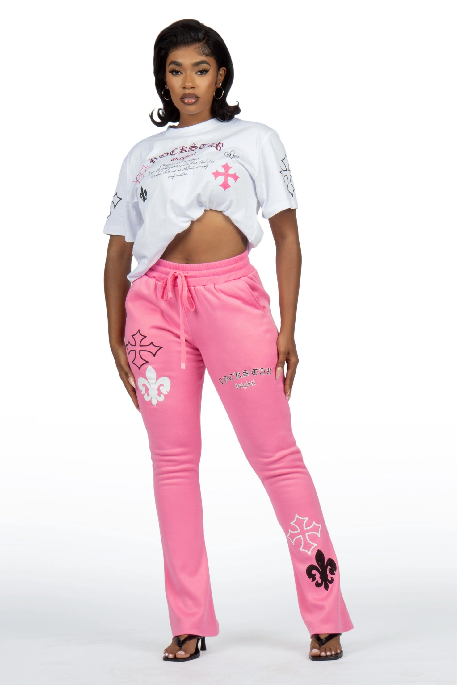 Deshunique White/Pink T-Shirt Stacked Track Set