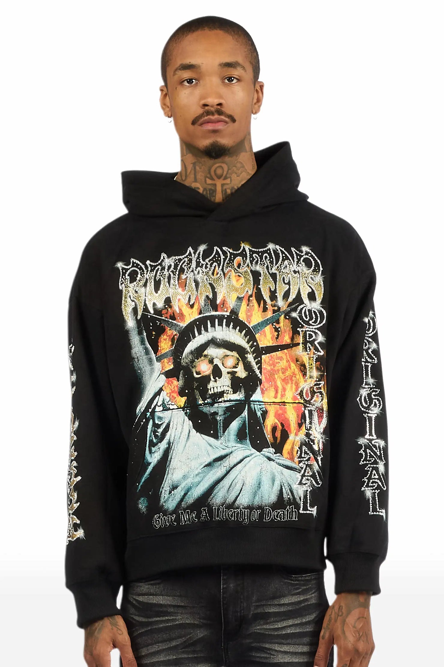 Burza Black Rhinestone Oversized Hoodie