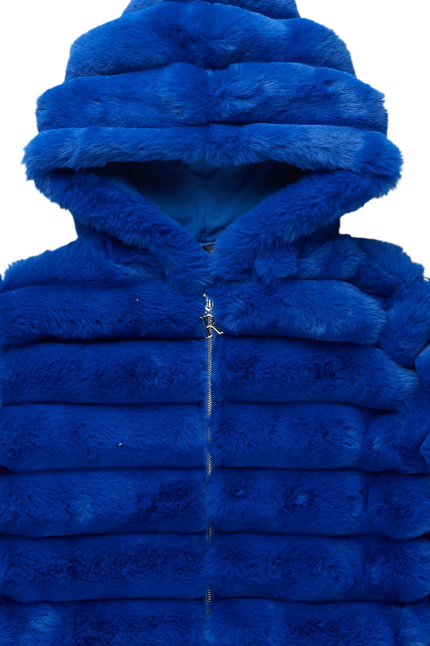 Vinetria Royal Blue Fur Jacket With Hood