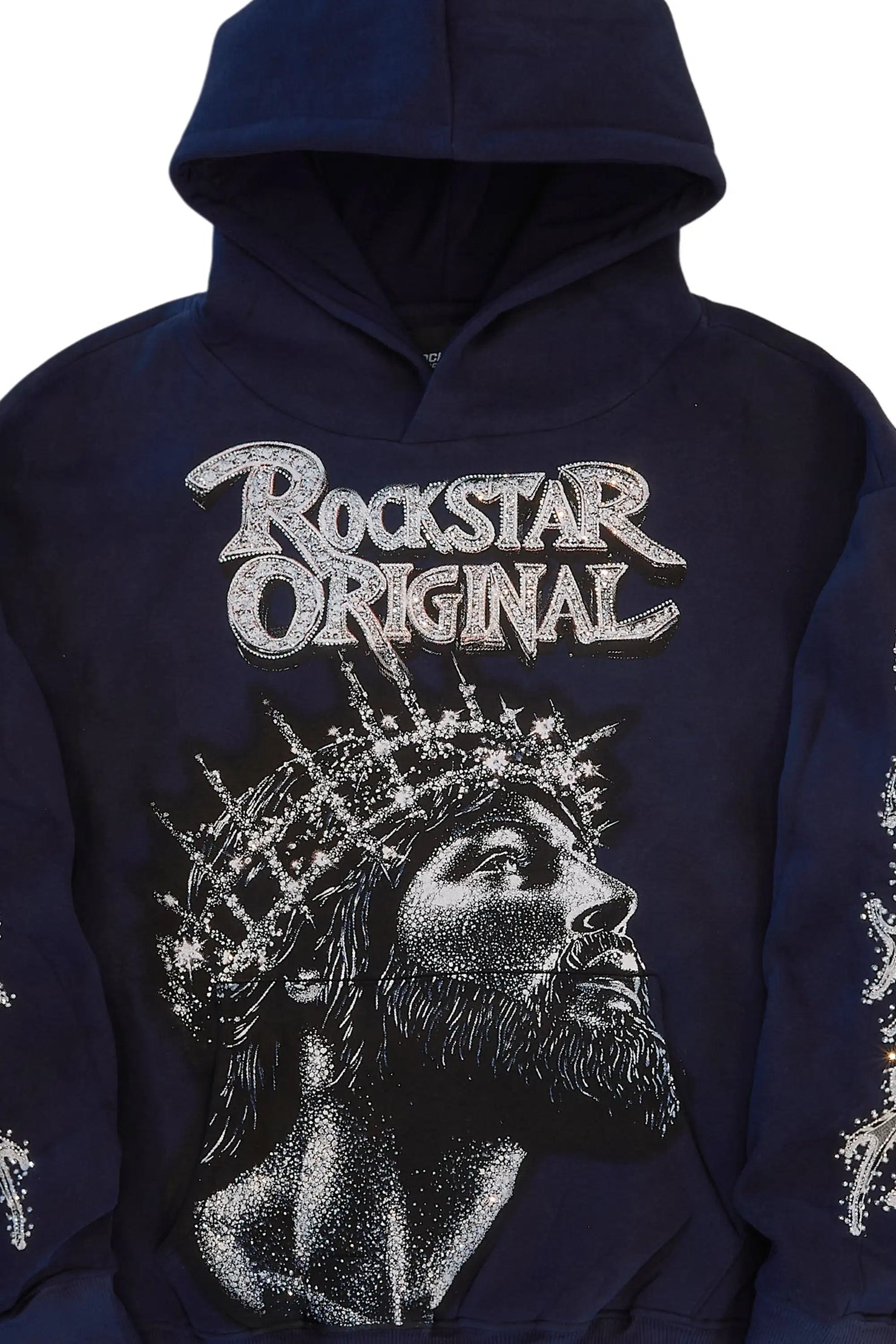 Darius Navy Rhinestone Oversized Hoodie
