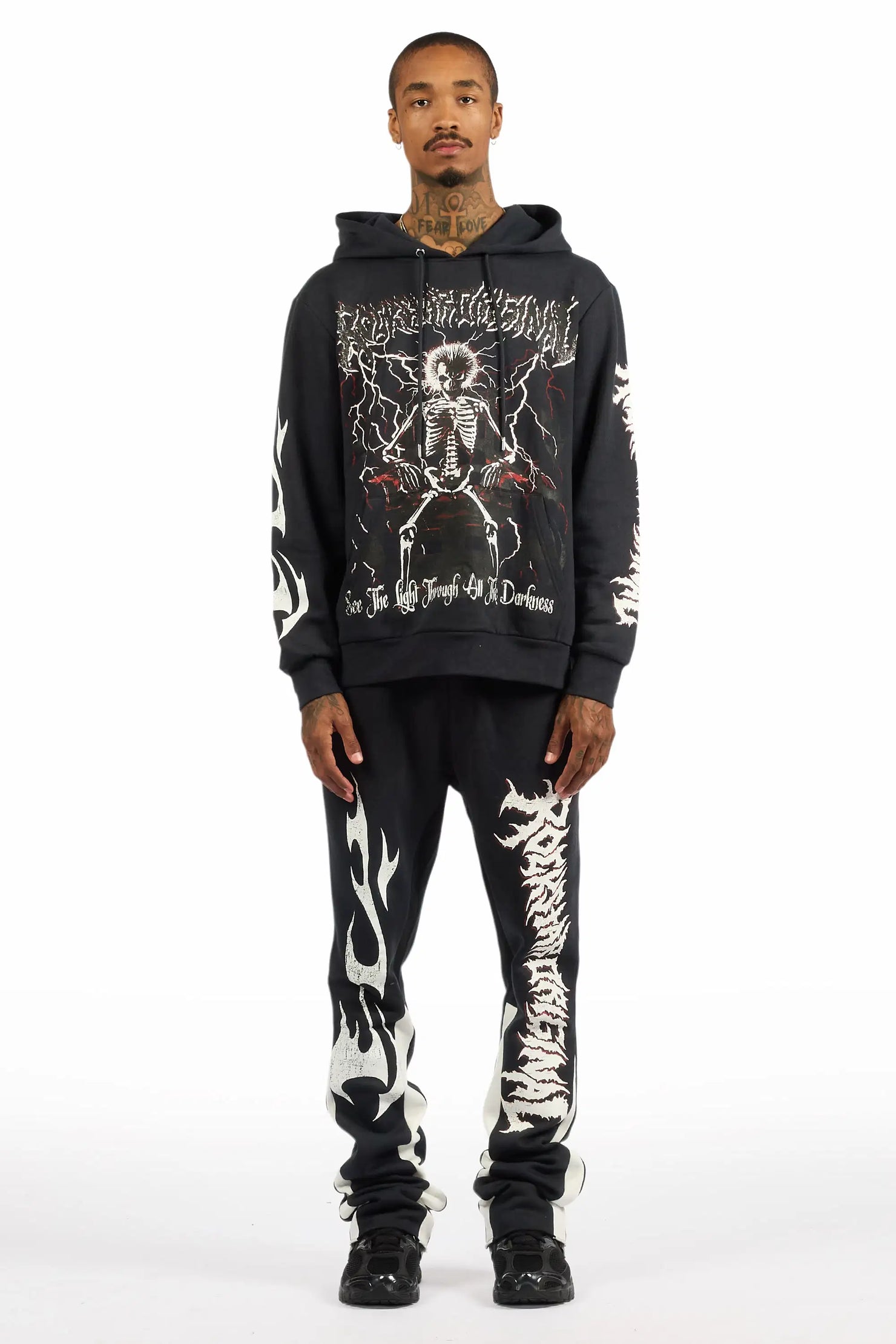 Deathrow Black/Red Hoodie/Stacked Track Pant Set
