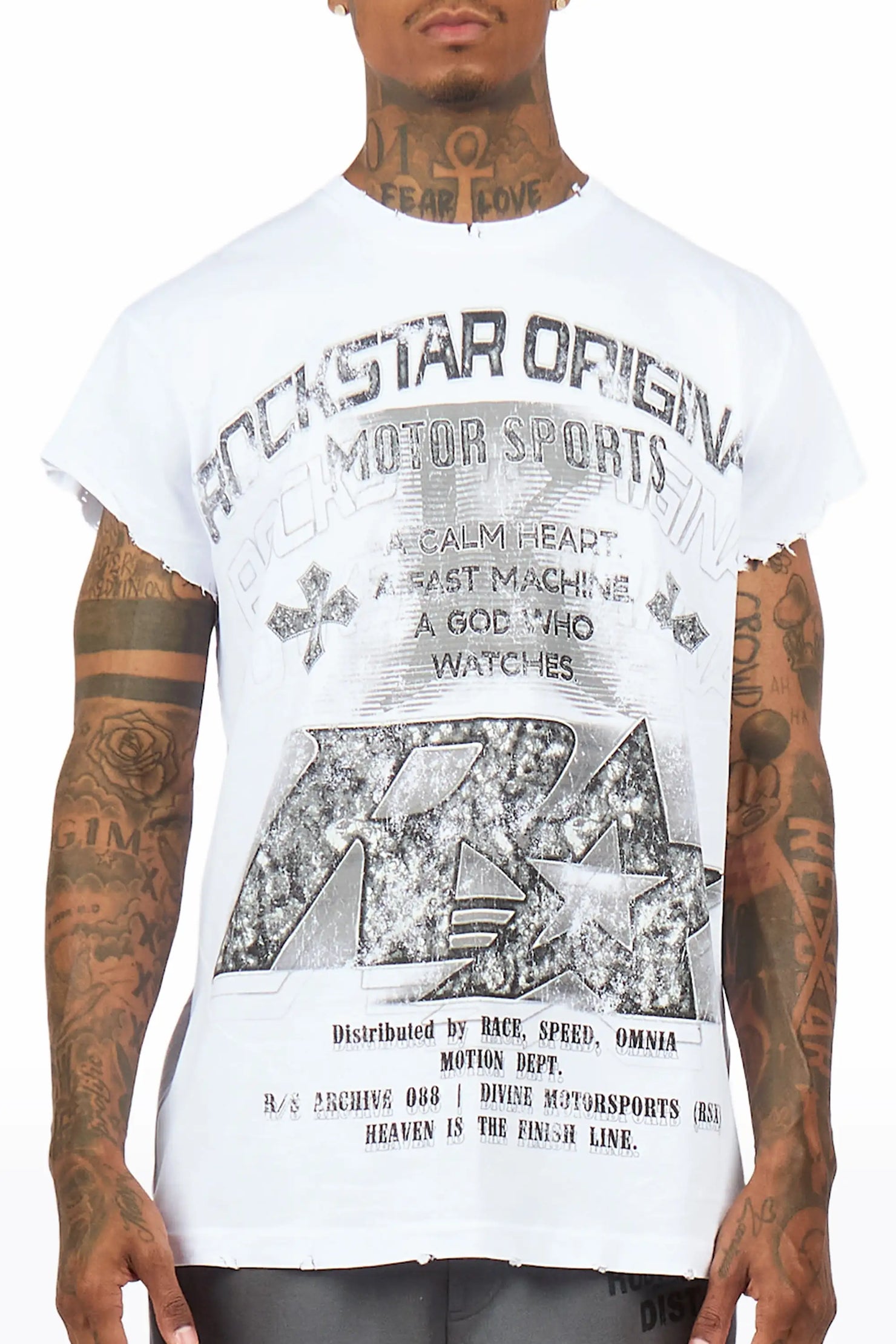 Byson White Oversized Cut Sleeve T-Shirt