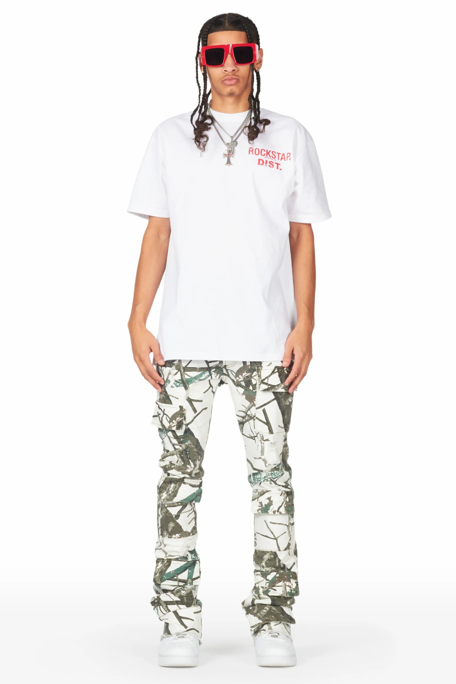 Zander White Tree Camo Stacked Flare Cargo Jean