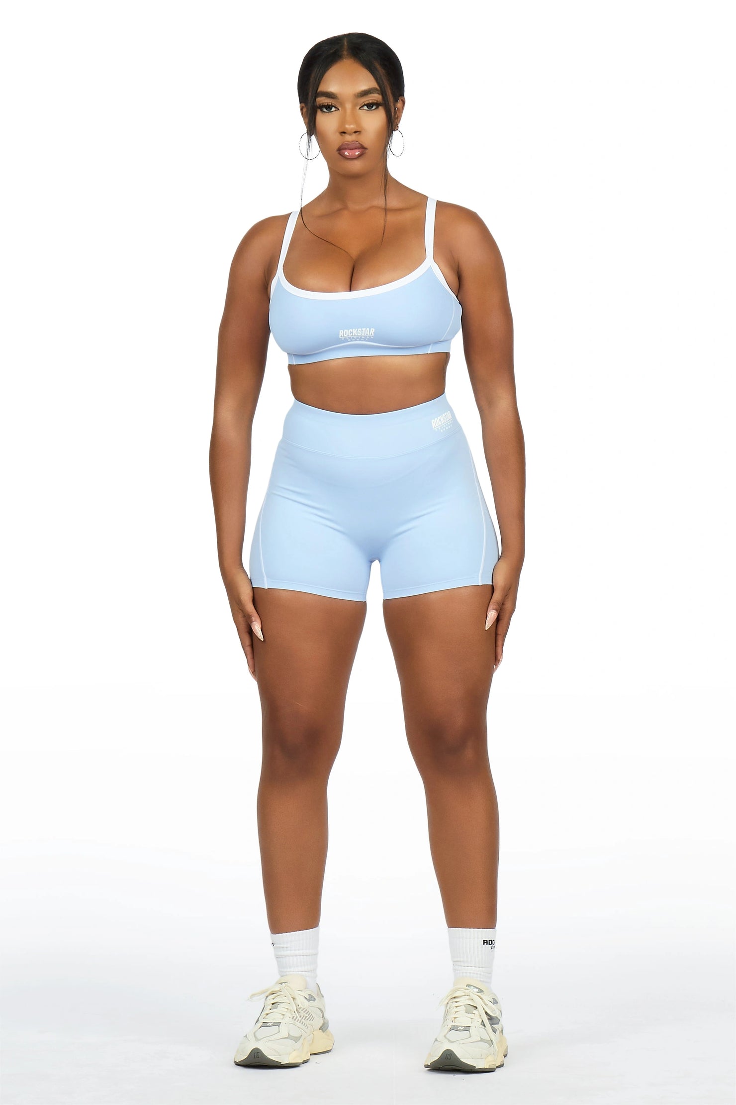 Afshana Light Blue Tank Active Bike Short Set
