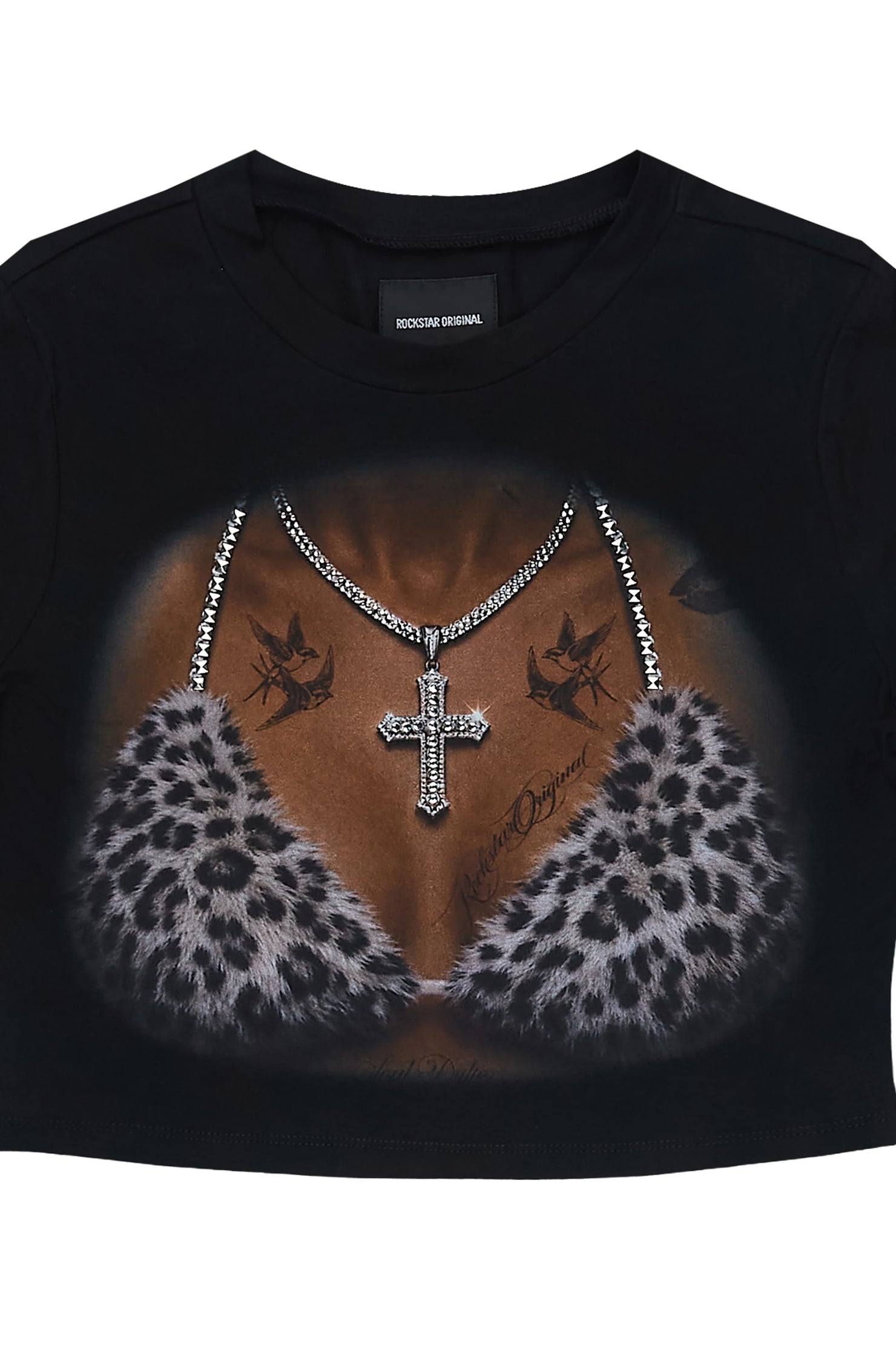 Alvinette Black/Grey Cheetah Rhinestone Baby Tee Shirt