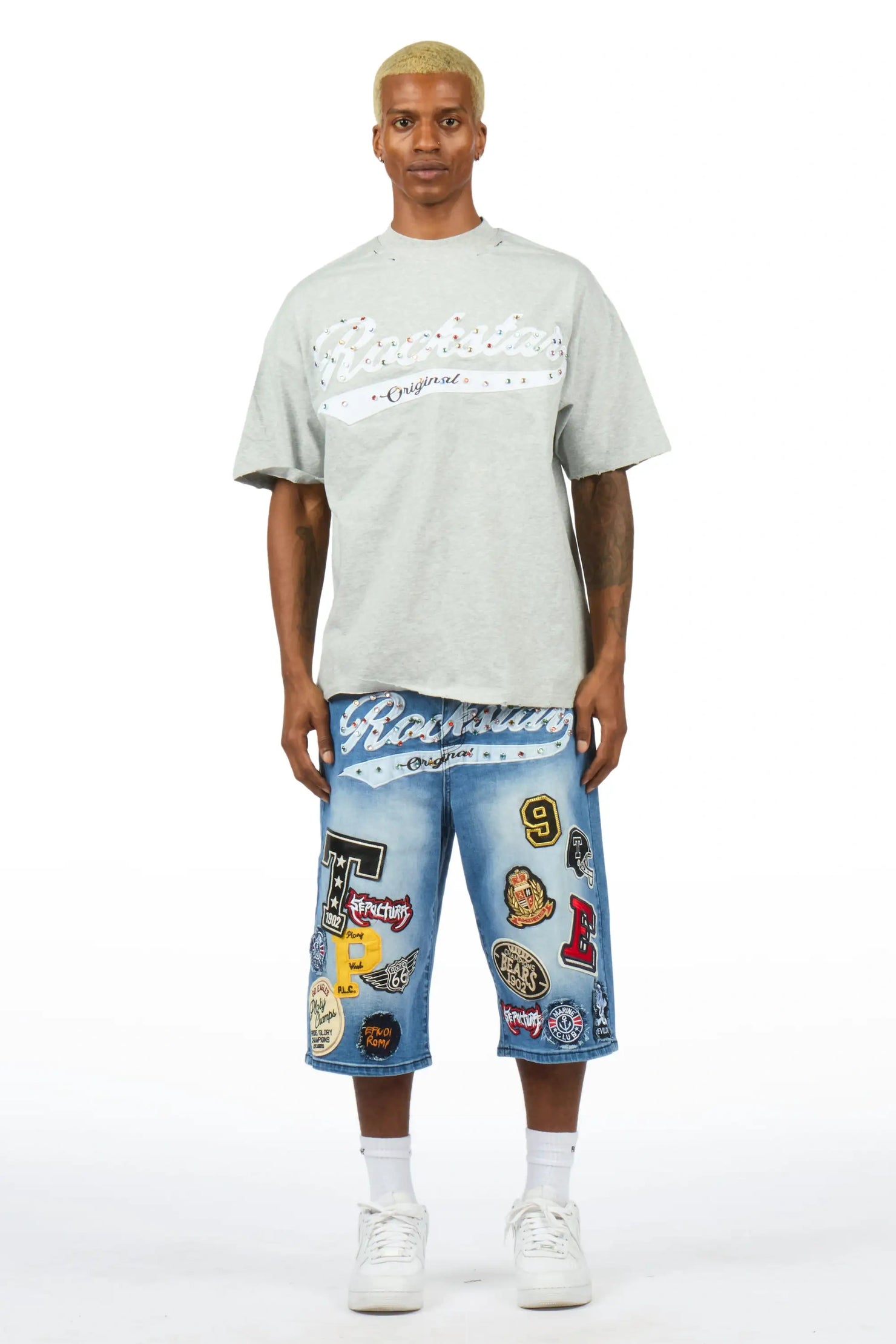 Bautista Blue Graphic T-Shirt Denim Jort Set