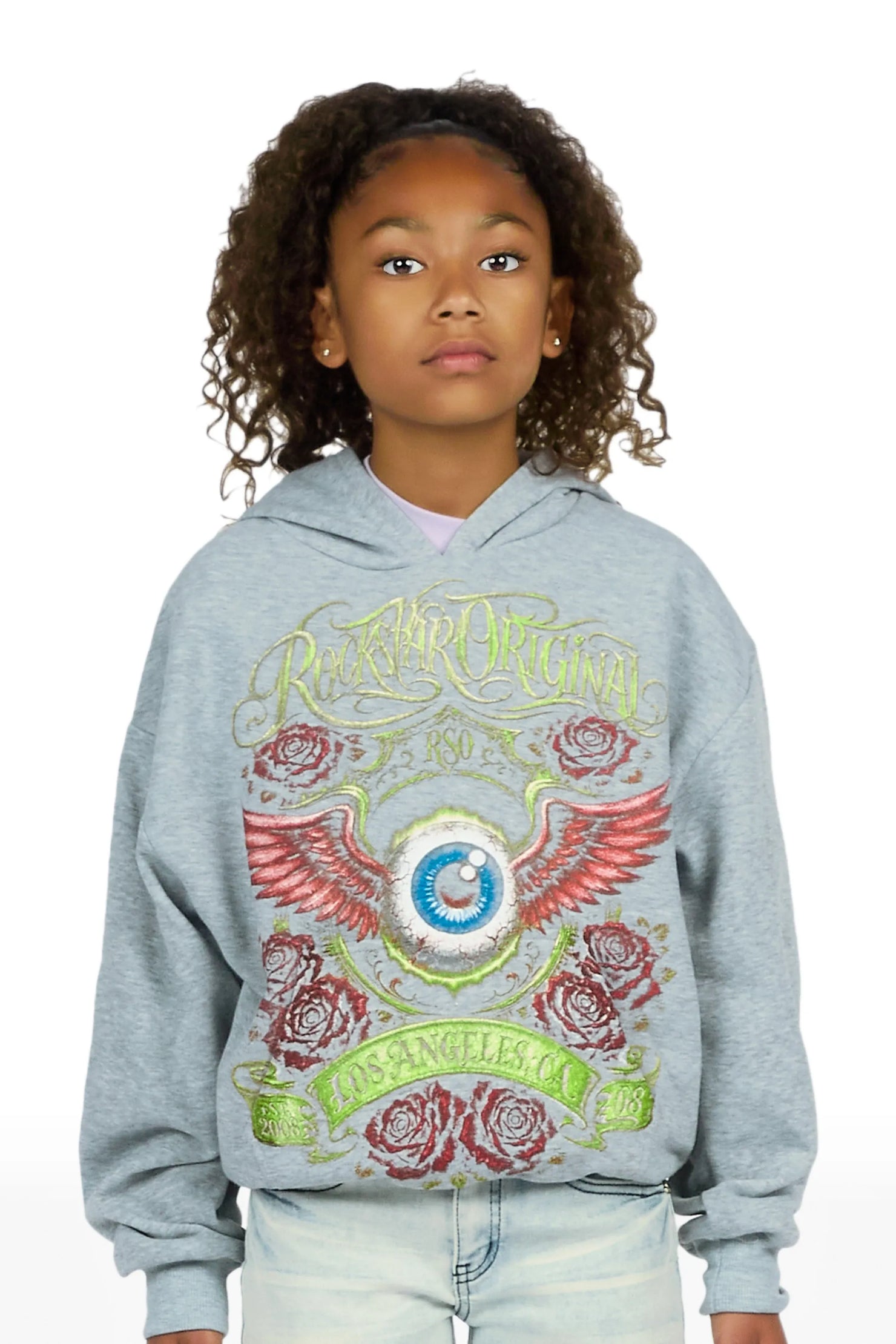 Girls Palady Heather Grey Graphic Hoodie