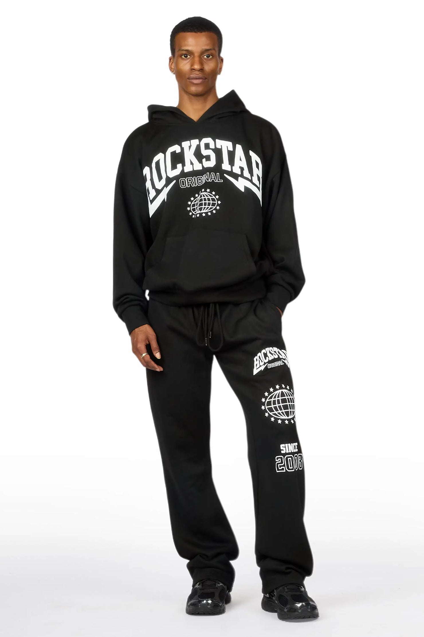 Stori Black/White Hoodie Relaxed Track Set