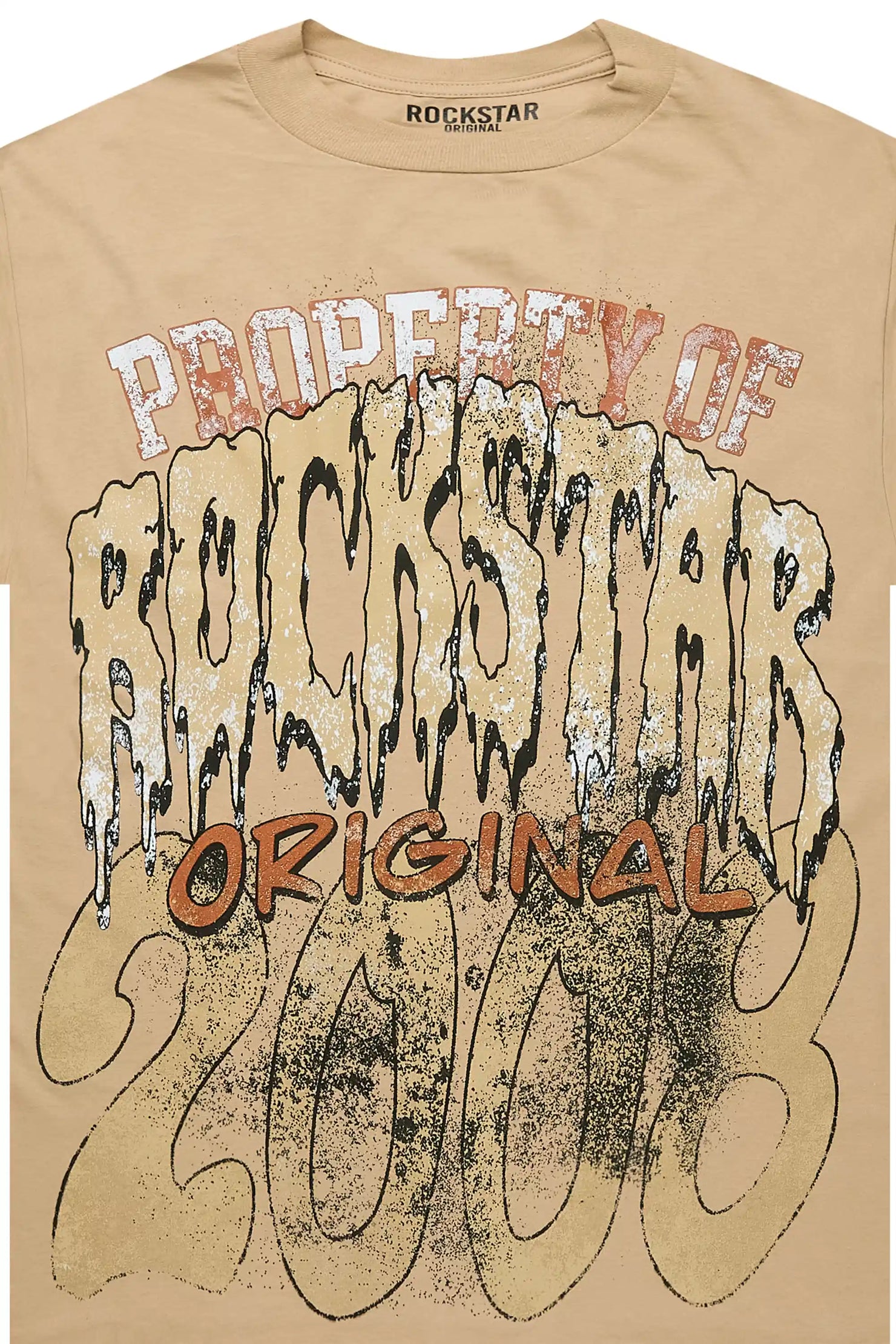 Raezion Beige/Brown Oversized Graphic T-Shirt