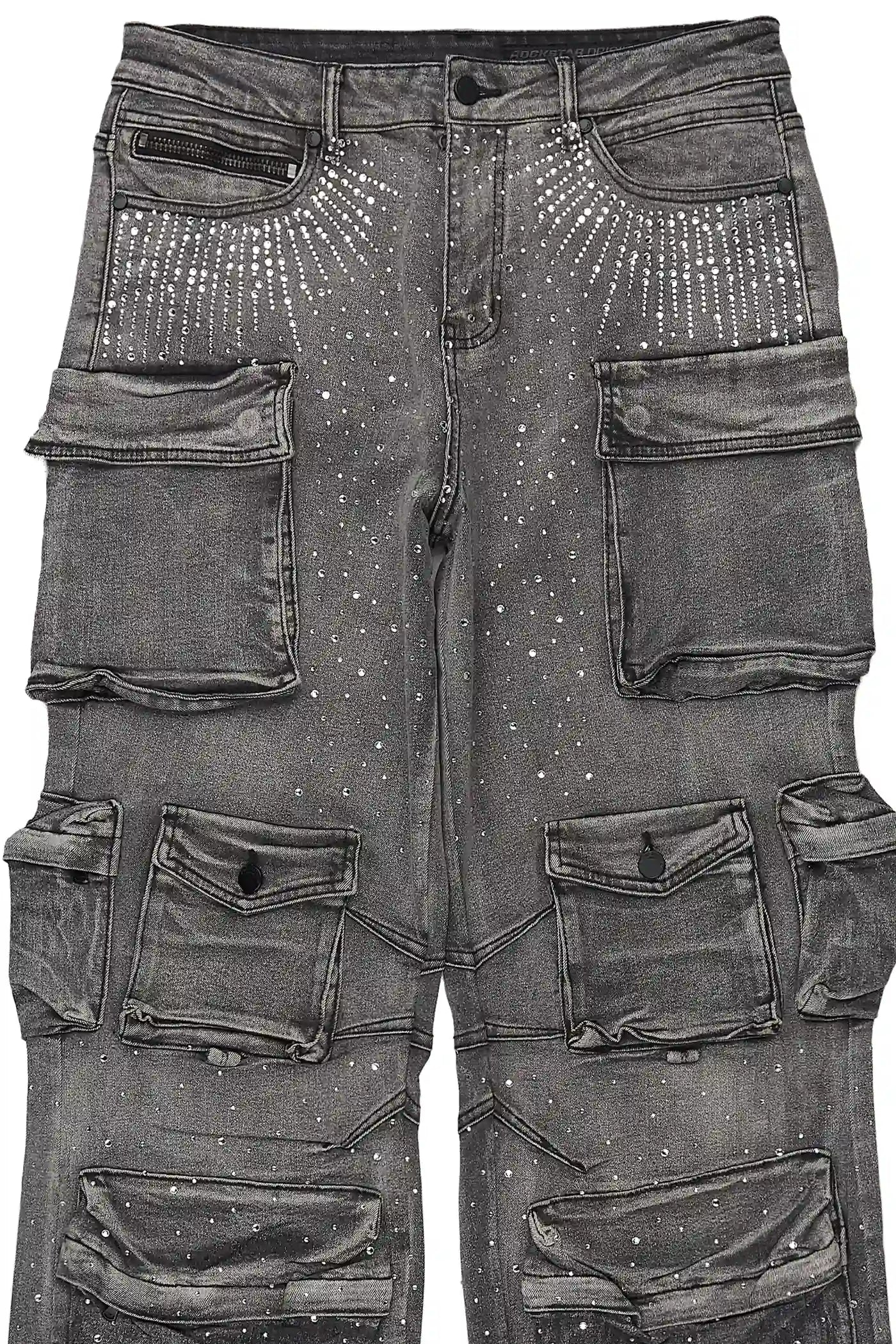 Keoni Dark Grey Rhinestone Baggy Fit Jean