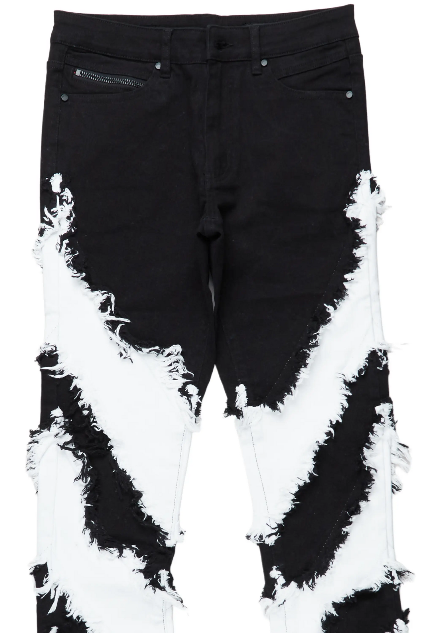 Ismael Black/White Stacked Flare Jean