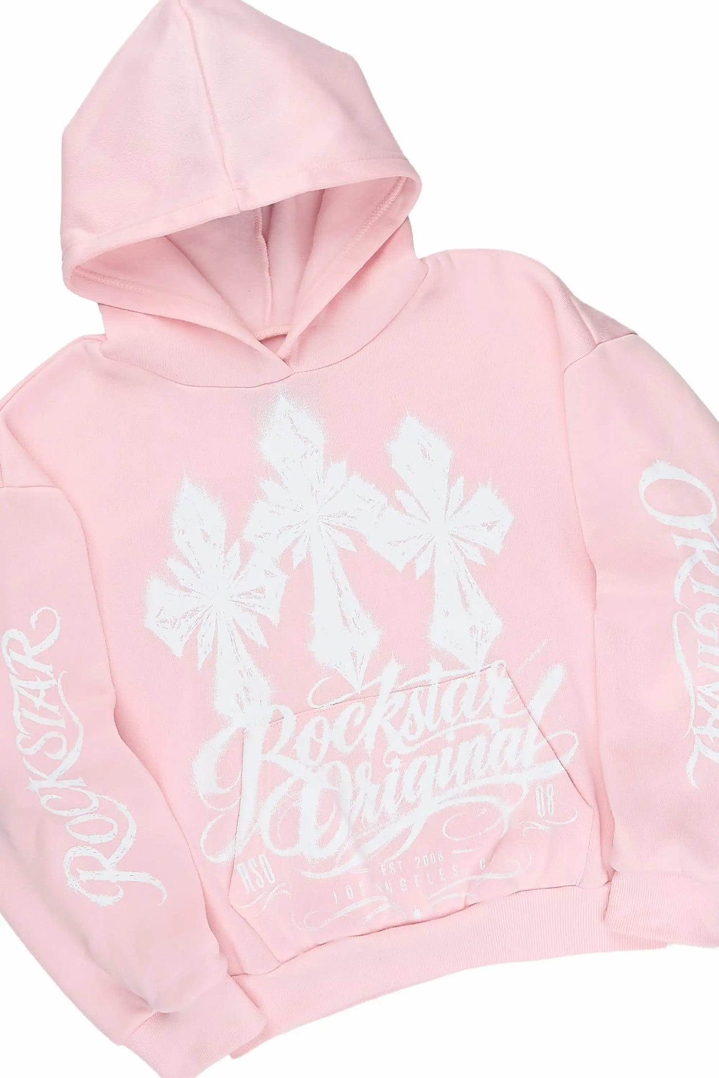 Girls Caltropy Light Pink Stacked Hoodie Track Set