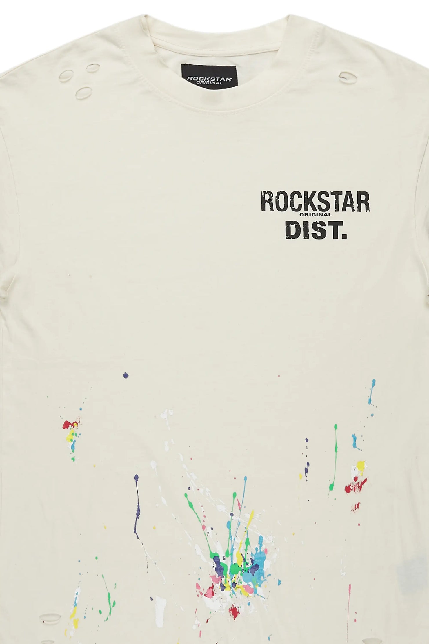 Ramsay Vintage Sand Oversized Distressed Graphic T-Shirt