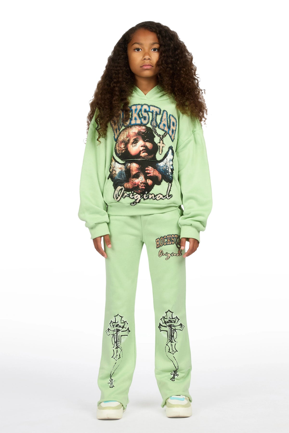 Girls Jovala Sage Hoodie/Stacked Flare Track Set