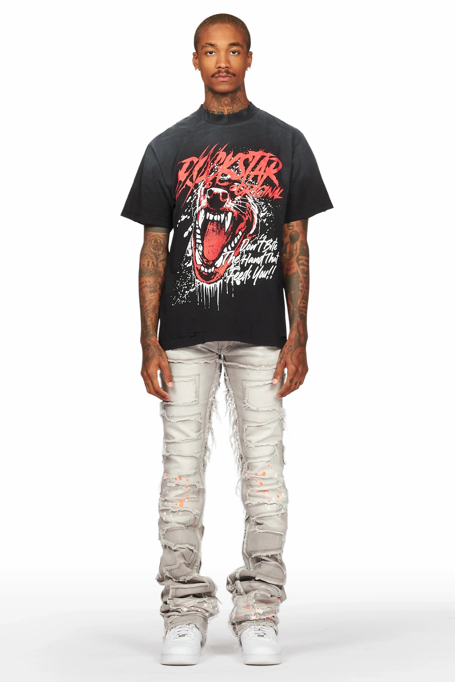 Macon Grey/Orange Painter Super Stacked Flare Jean
