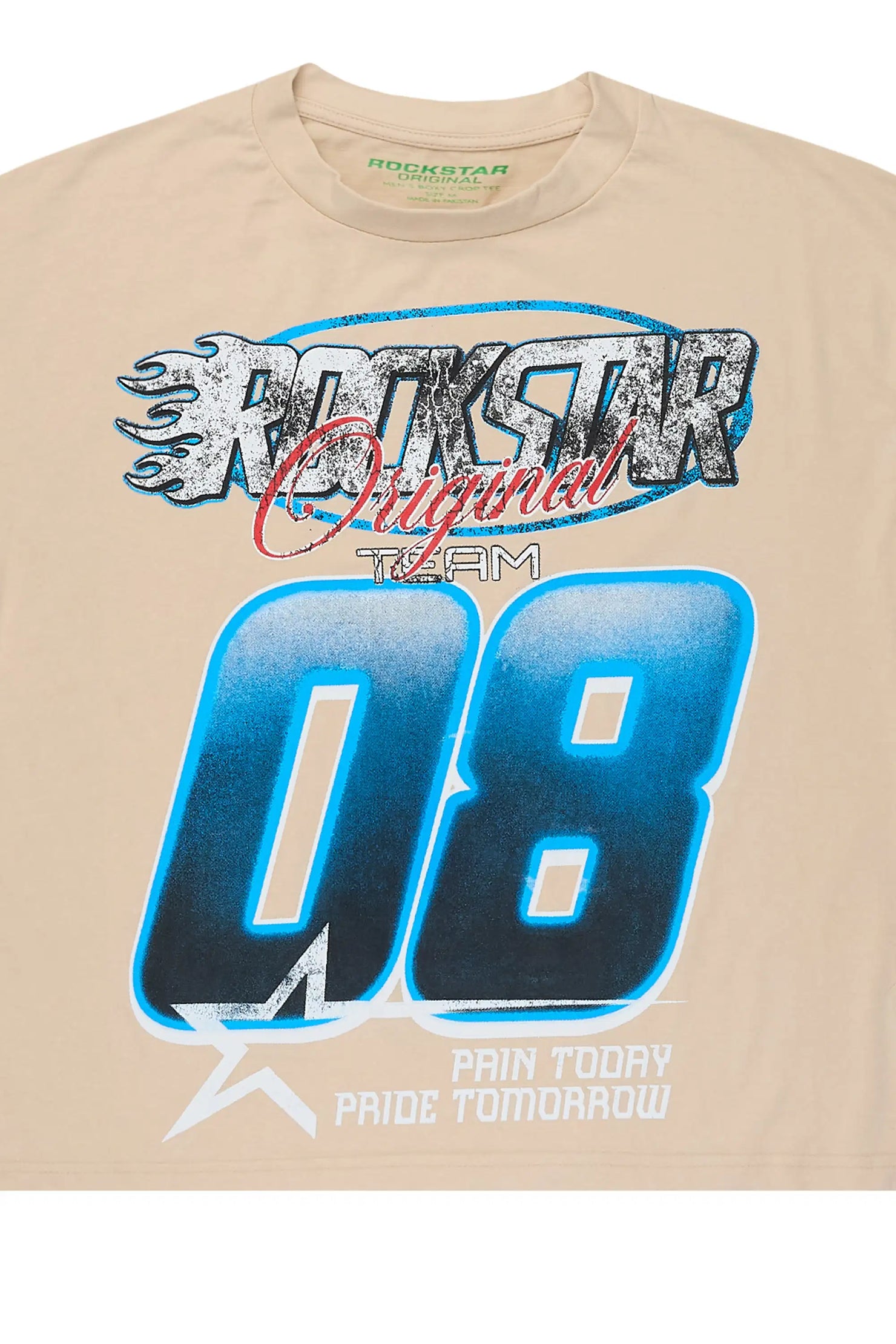 Ryker Beige/Blue Boxy Crop T-Shirt