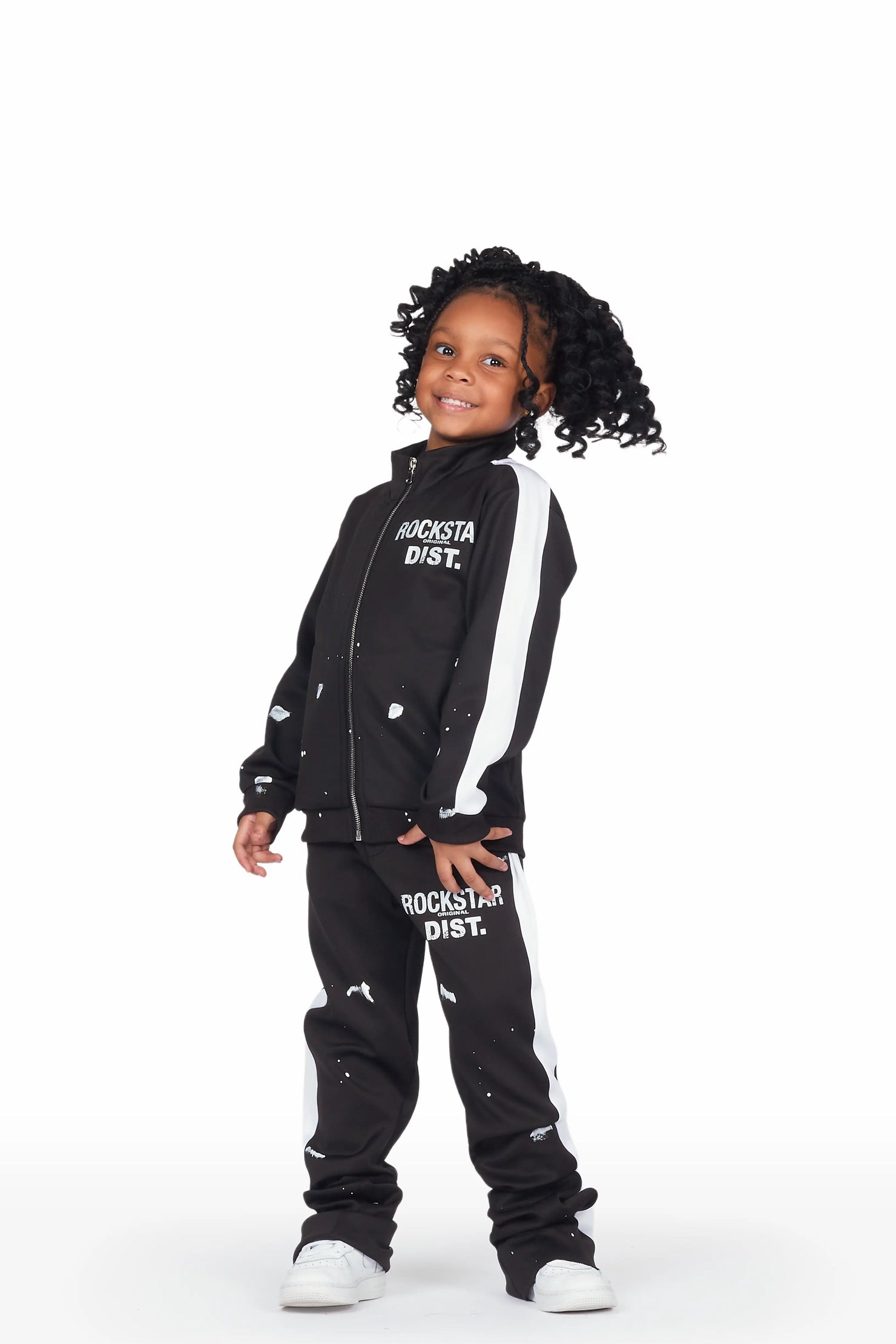 Girls Halloway Black Zip Up Super Stacked Track Set